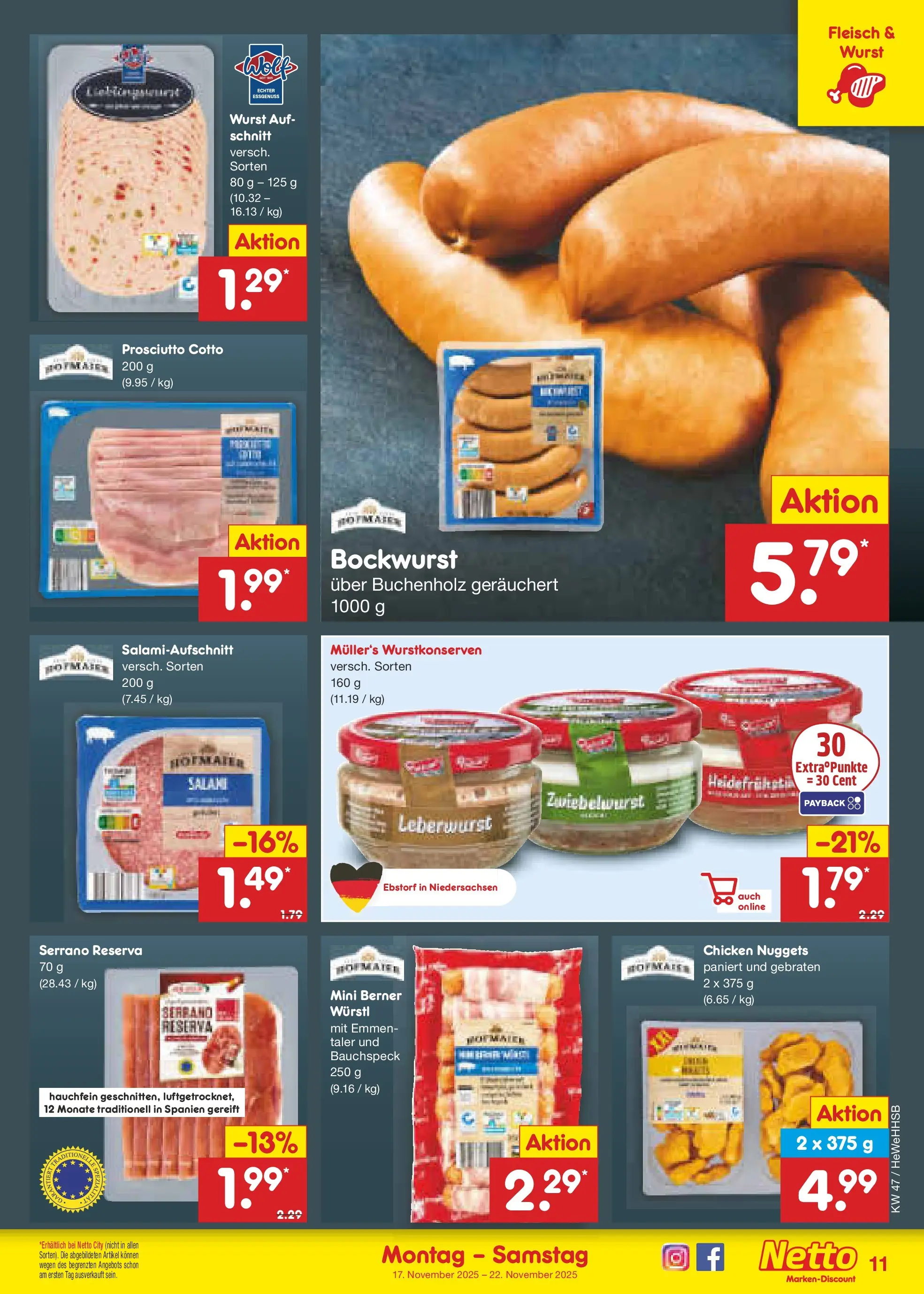 Netto Marken-Discount prospekt Brietlingen	 (ab 16.11.2025) » Angebote | Seite: 11 | Produkte: Bockwurst, Würstl, Wurst, Fleisch