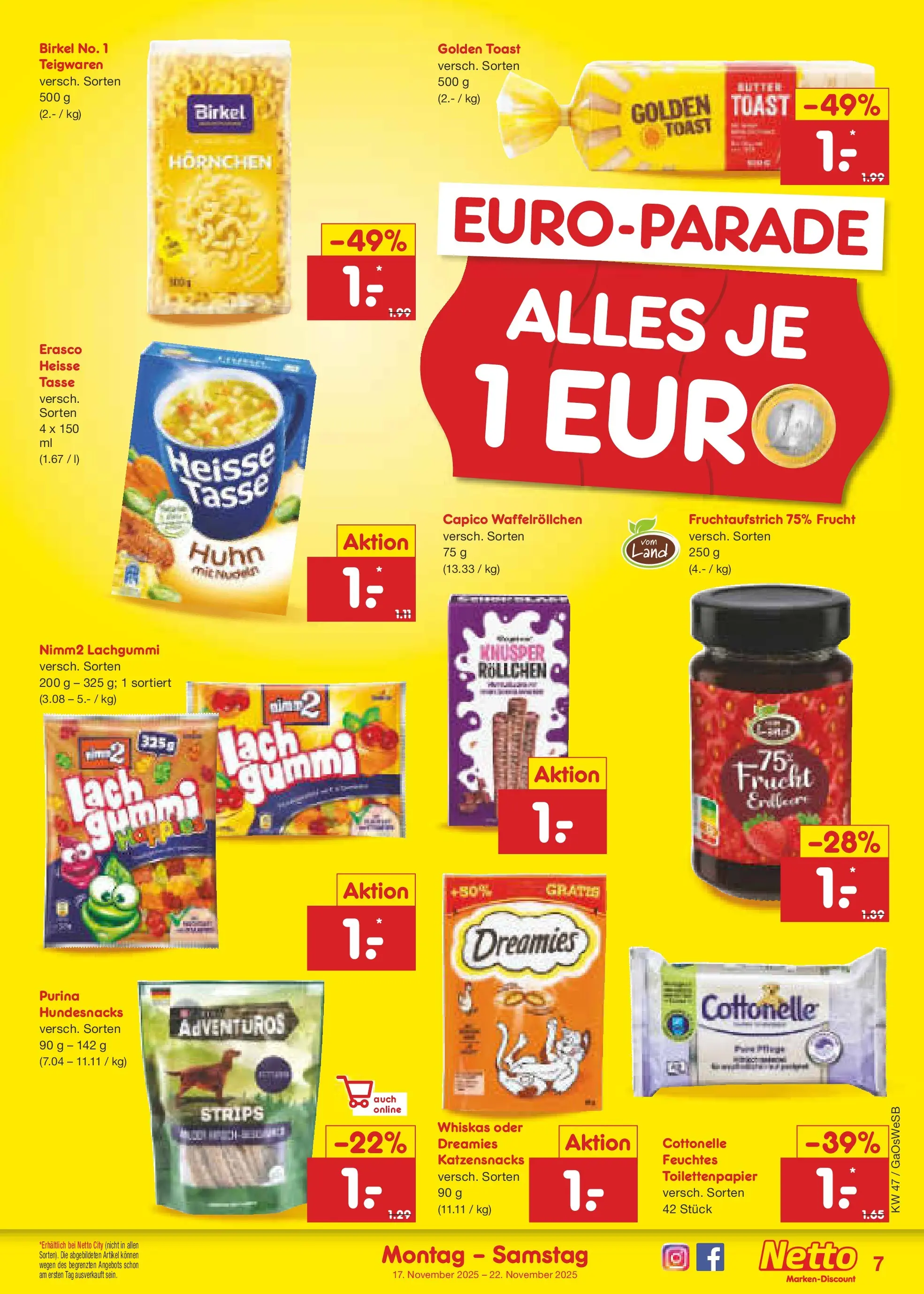 Netto Marken-Discount prospekt Moormerland	 (ab 17.11.2025) » Angebote | Seite: 7 | Produkte: Butter, Toast, Whiskas, Toilettenpapier