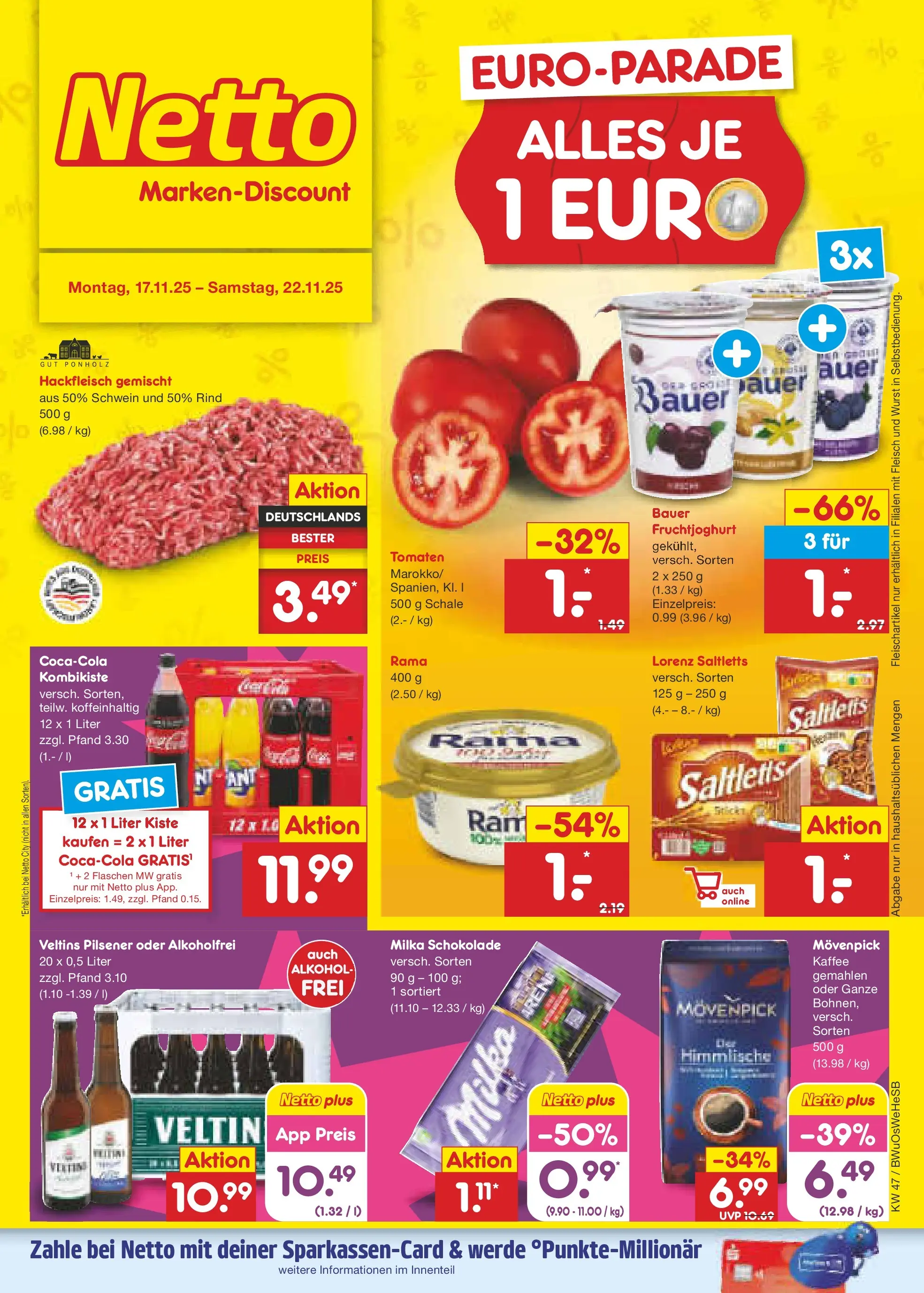 Netto Marken-Discount prospekt Osterode	 (ab 16.11.2025) » Angebote | Seite: 1 | Produkte: Milka schokolade, Tomaten, Milka, Hackfleisch