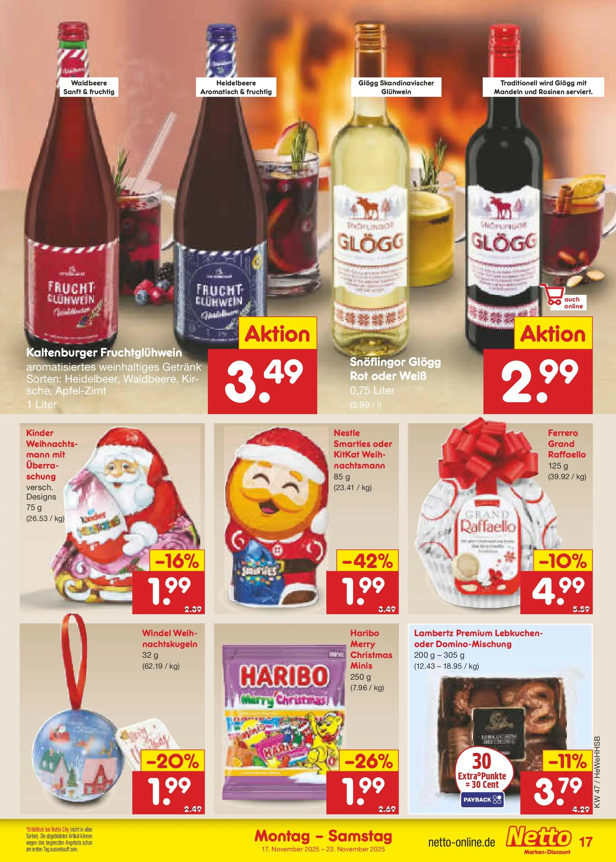 Netto Marken-Discount prospekt Brietlingen	 (ab 16.11.2025) » Angebote | Seite: 19 | Produkte: Raffaello, Haribo, Smarties, Rosinen