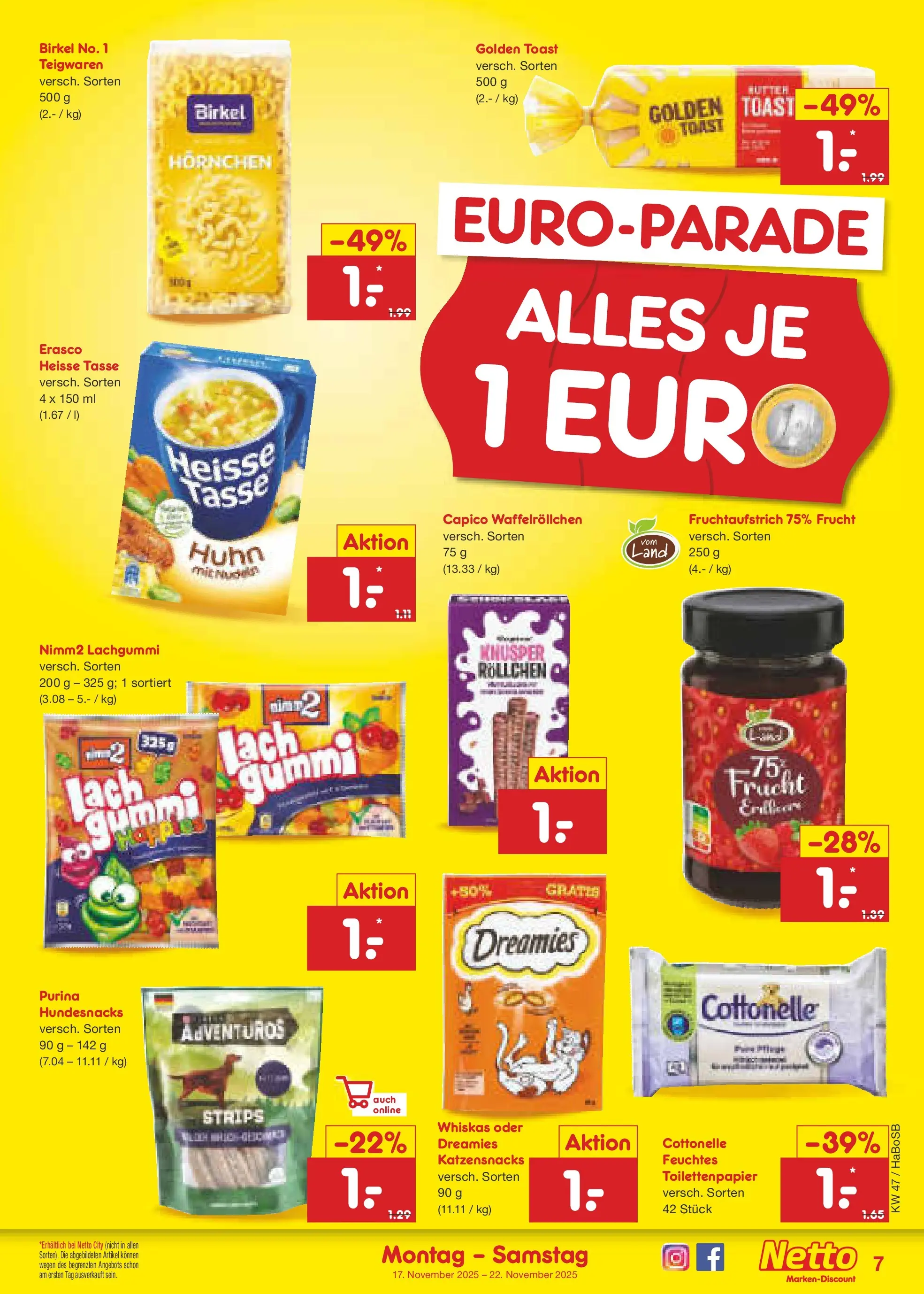 Netto Marken-Discount prospekt Schwerte-Geisecke	 (ab 17.11.2025) » Angebote | Seite: 7 | Produkte: Toast, Erasco, Whiskas, Toilettenpapier