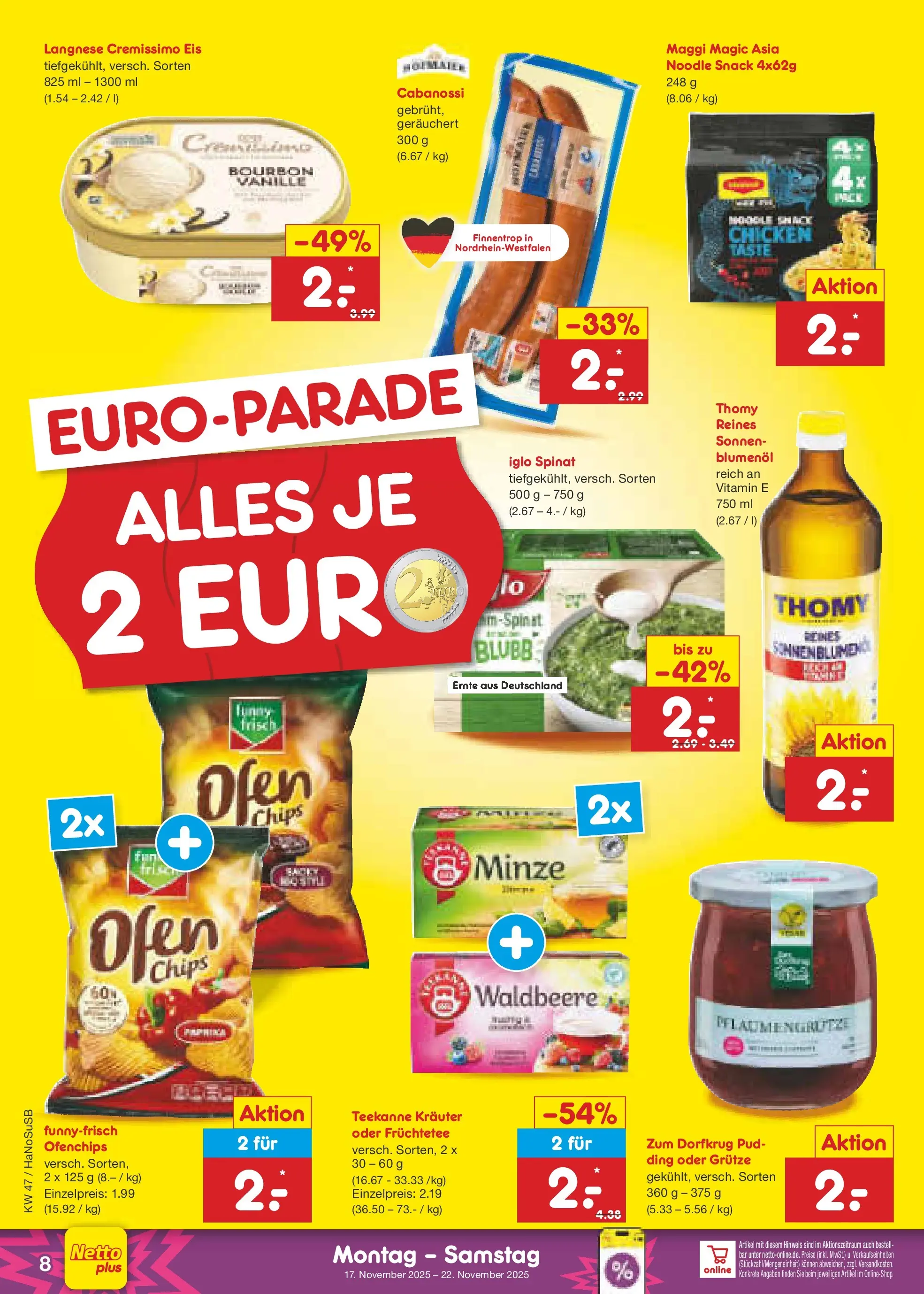 Netto Marken-Discount prospekt Schwerte-Geisecke	 (ab 17.11.2025) » Angebote | Seite: 8 | Produkte: Langnese, Cremissimo, Maggi, Eis