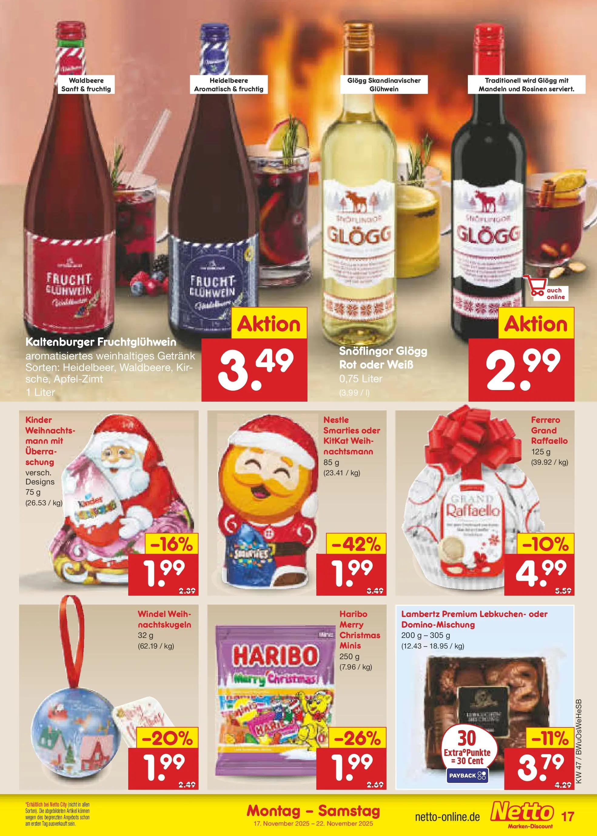 Netto Marken-Discount prospekt Osterode	 (ab 16.11.2025) » Angebote | Seite: 19 | Produkte: Raffaello, Haribo, Mandeln, Rosinen