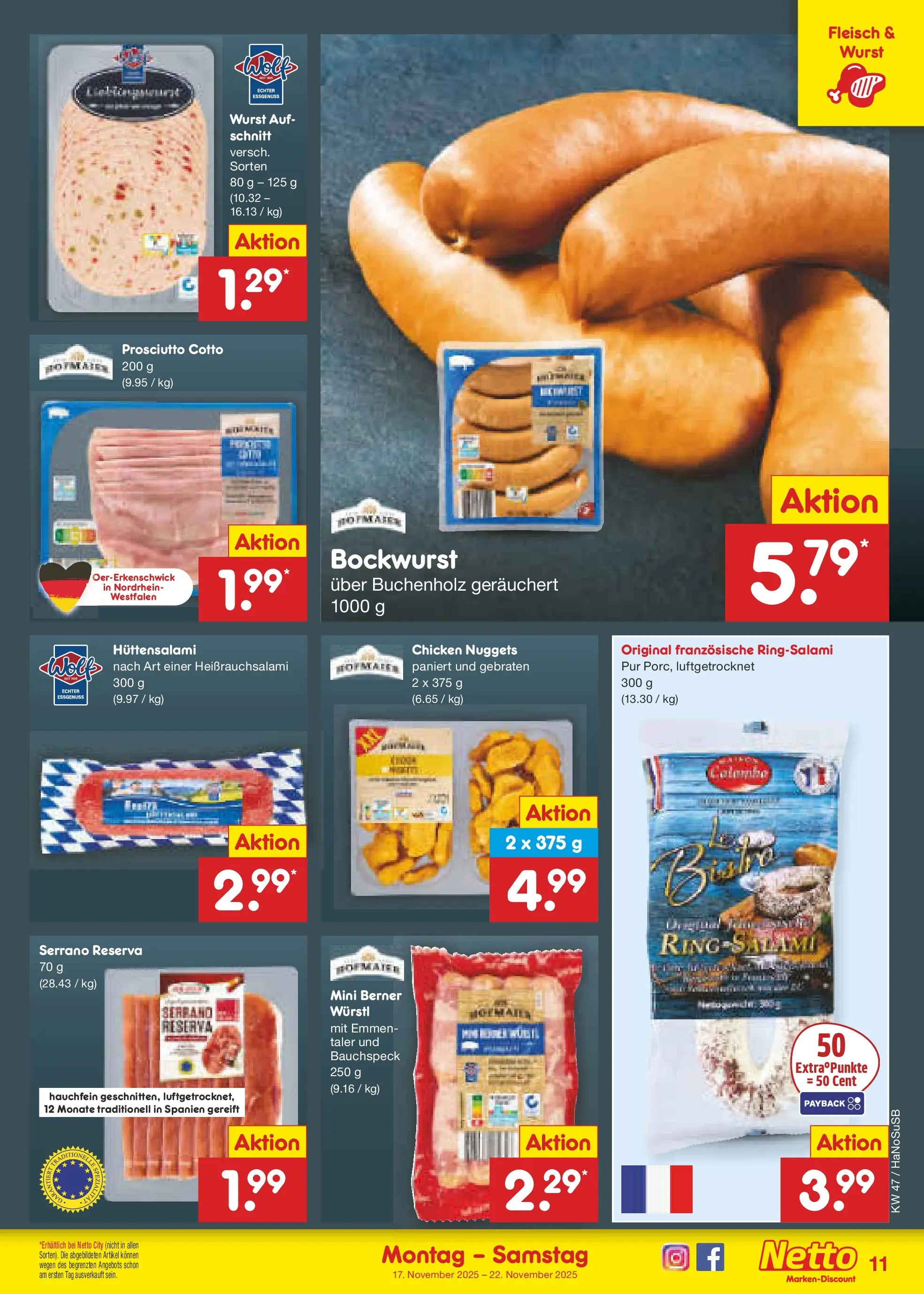 Netto Marken-Discount prospekt Schwerte-Geisecke	 (ab 17.11.2025) » Angebote | Seite: 11 | Produkte: Bockwurst, Würstl, Wurst, Fleisch
