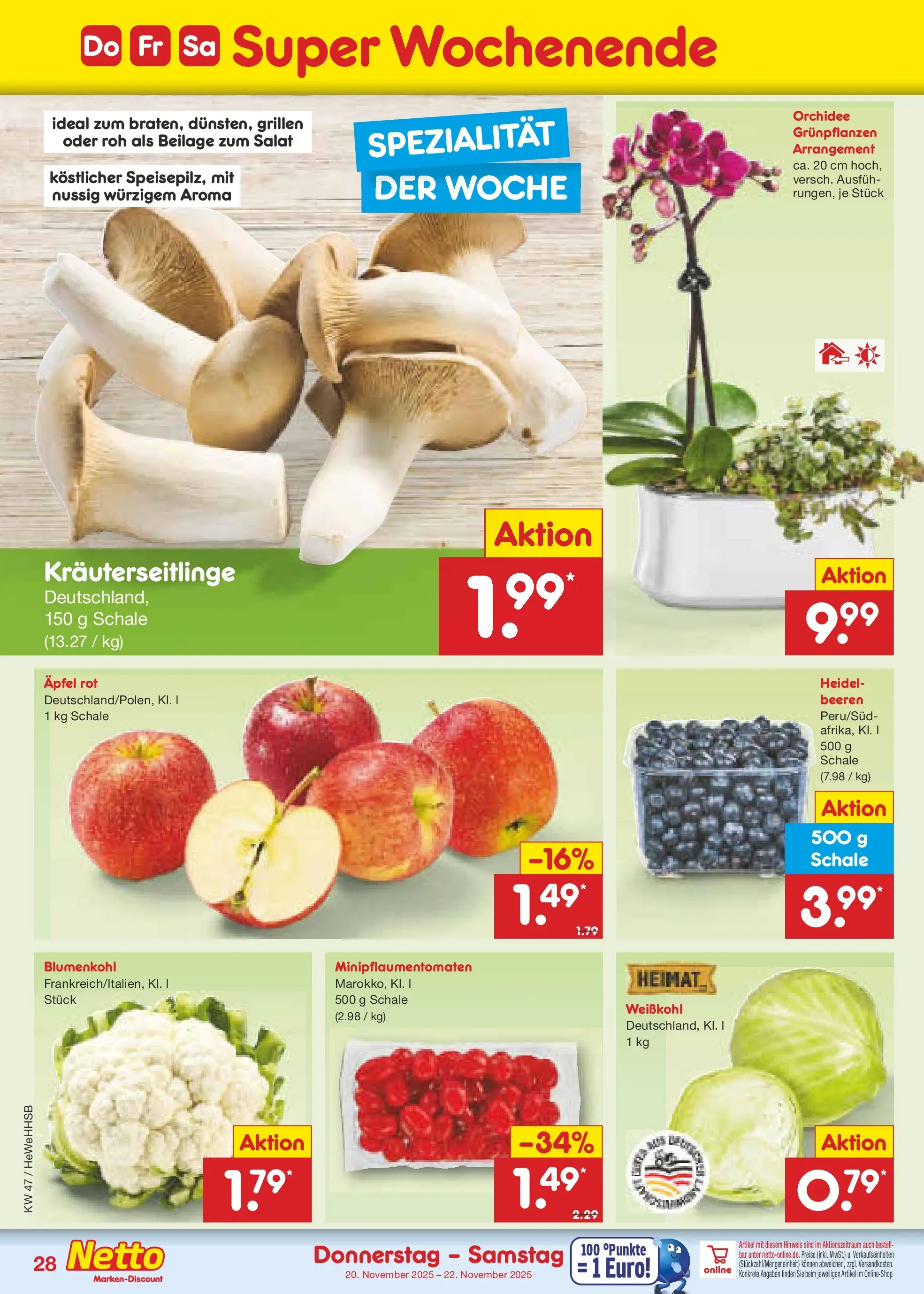 Netto Marken-Discount prospekt Brietlingen	 (ab 16.11.2025) » Angebote | Seite: 36 | Produkte: Orchidee, Äpfel, Blumenkohl, Salat