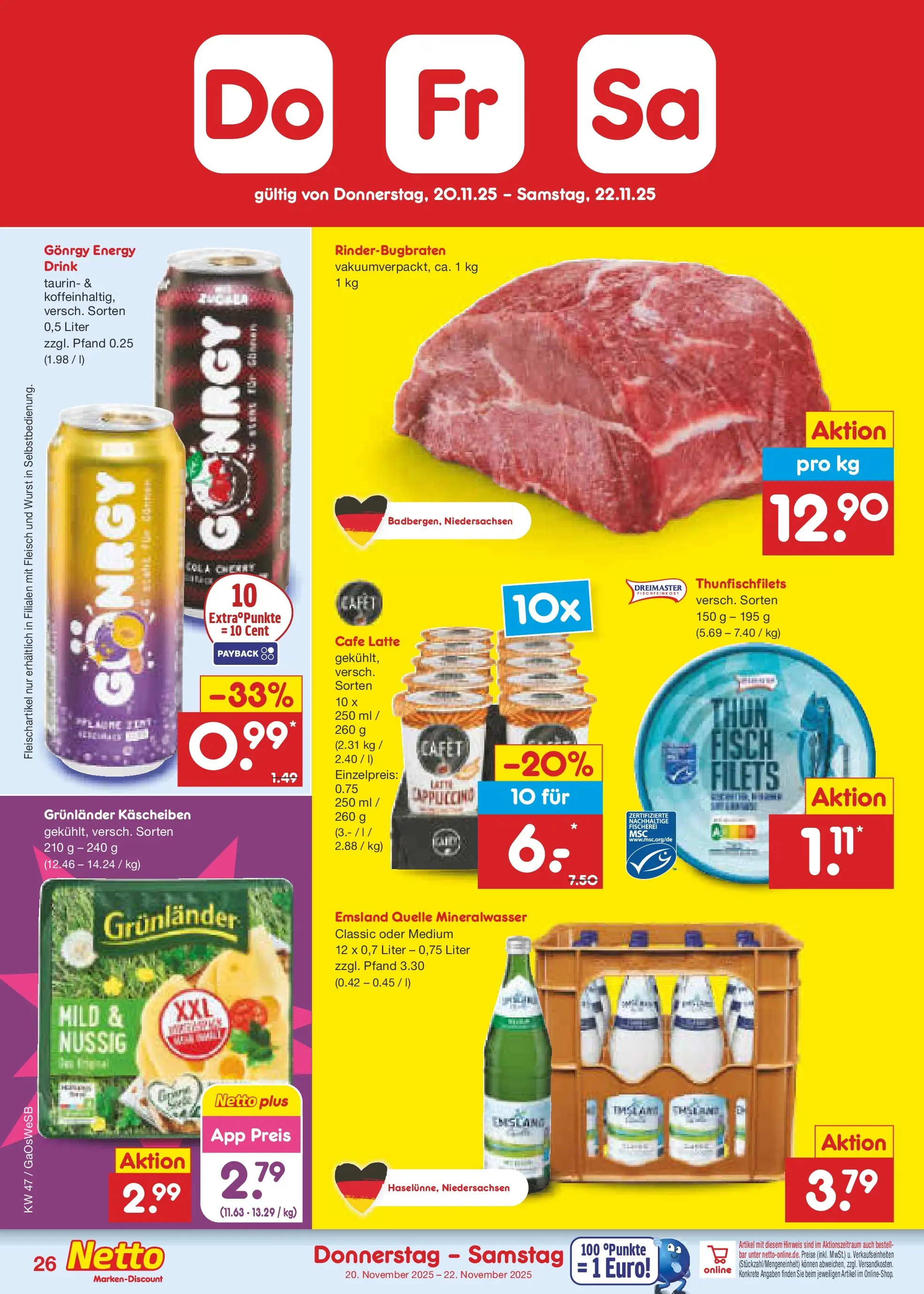 Netto Marken-Discount prospekt Moormerland	 (ab 17.11.2025) » Angebote | Seite: 34 | Produkte: Energy, Fisch, Grunlander, Wurst