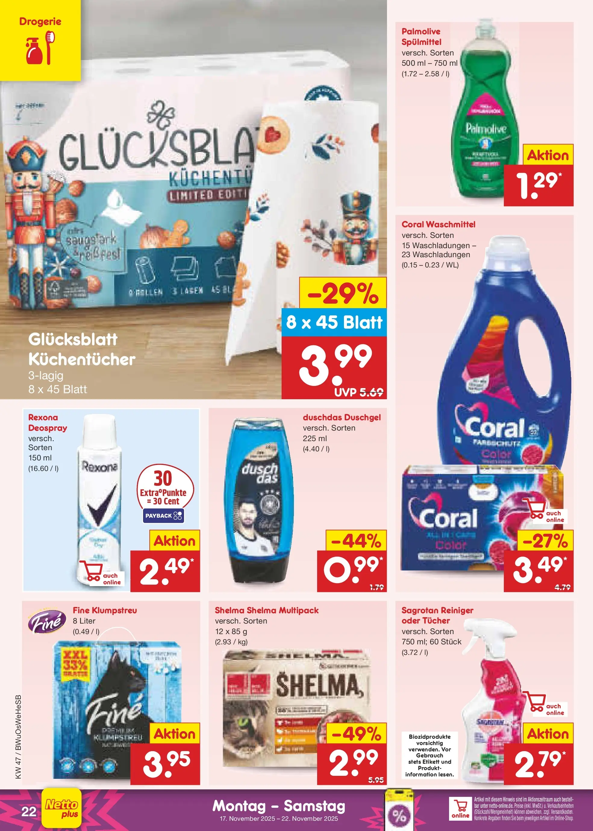 Netto Marken-Discount prospekt Osterode	 (ab 16.11.2025) » Angebote | Seite: 28 | Produkte: Coral, Coral waschmittel, Waschmittel, Deospray