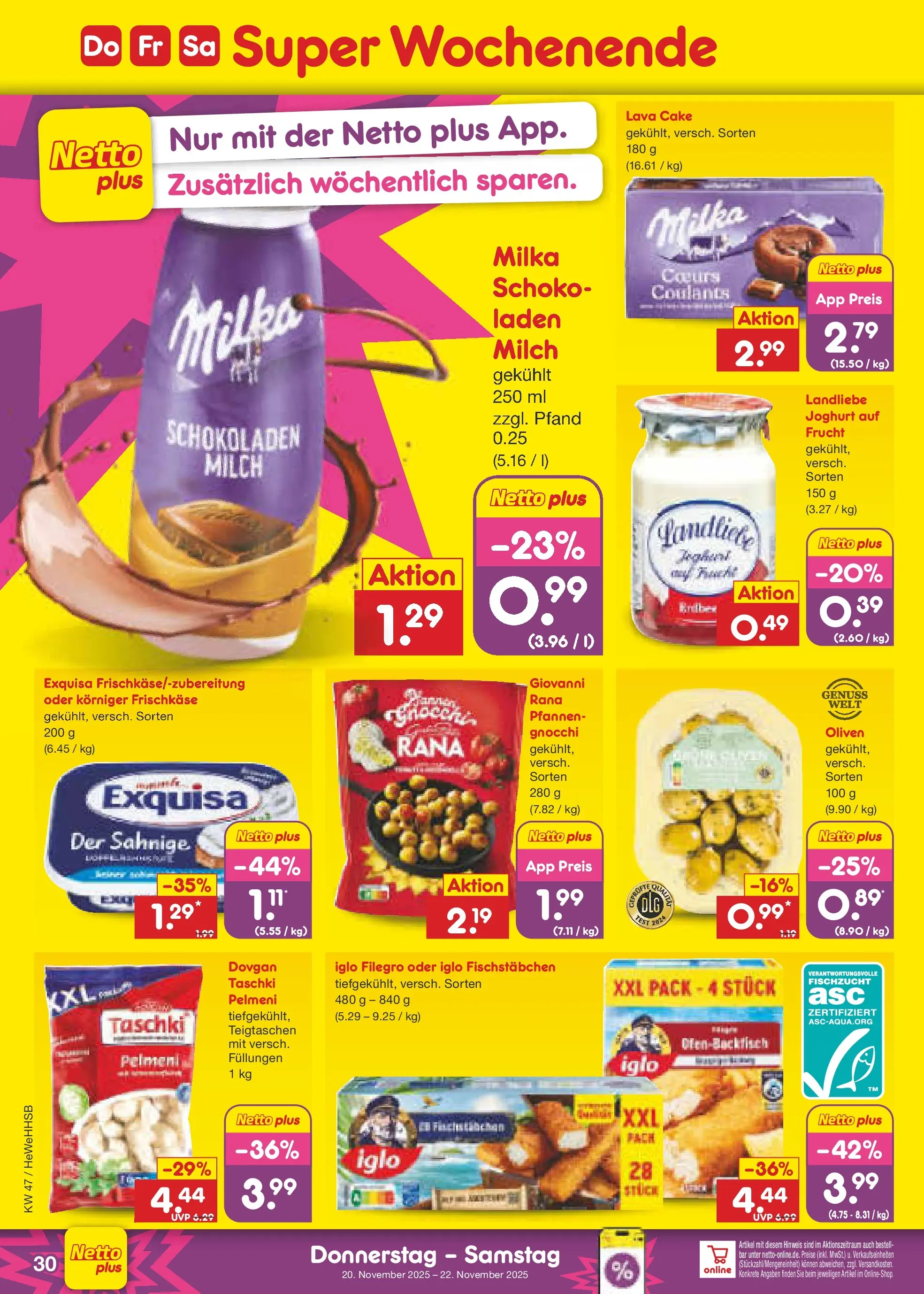 Netto Marken-Discount prospekt Brietlingen	 (ab 16.11.2025) » Angebote | Seite: 38 | Produkte: Milch, Milka, Exquisa, Fischstabchen