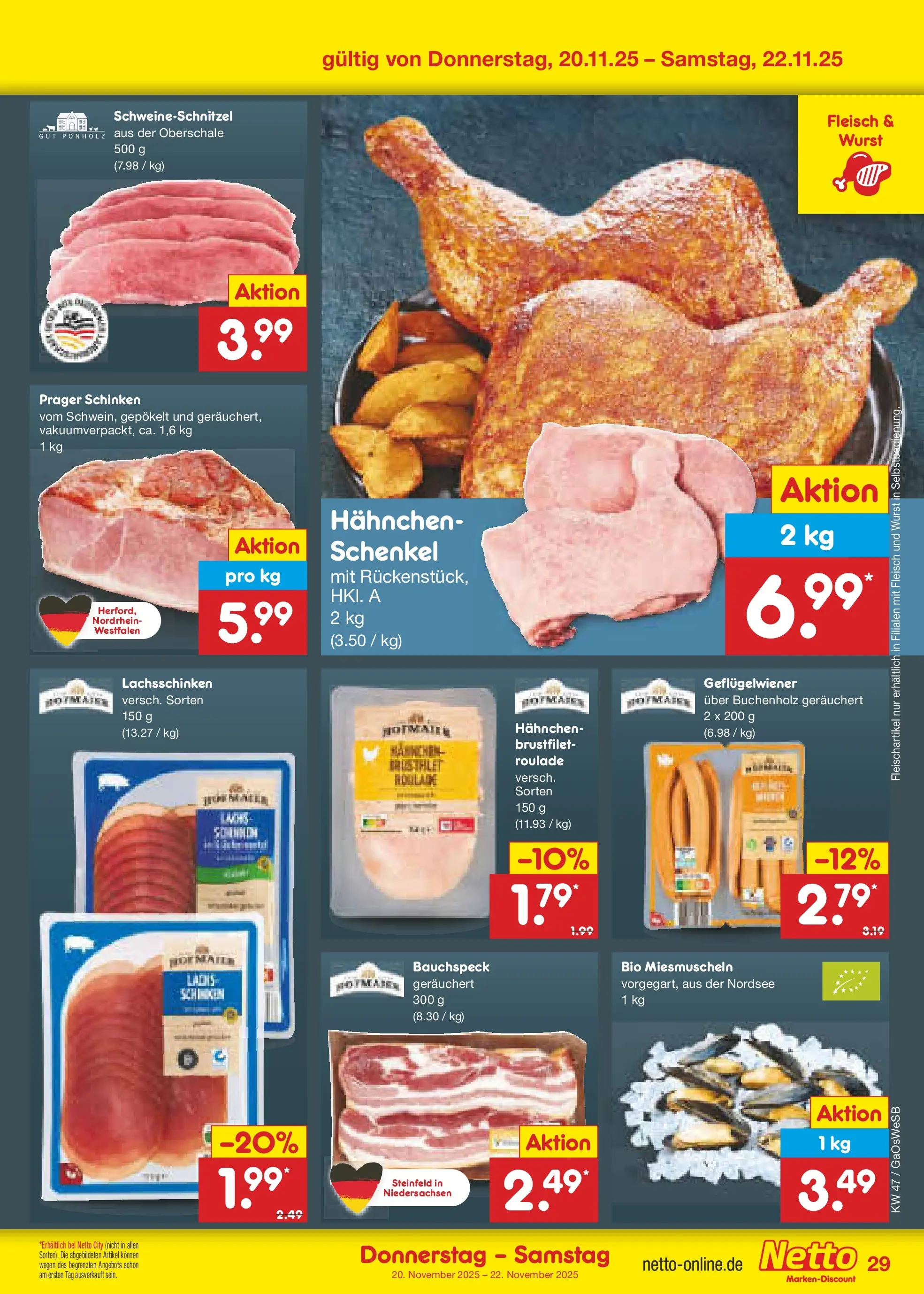 Netto Marken-Discount prospekt Moormerland	 (ab 17.11.2025) » Angebote | Seite: 37 | Produkte: Hahnchen, Wurst, Schinken, Fleisch