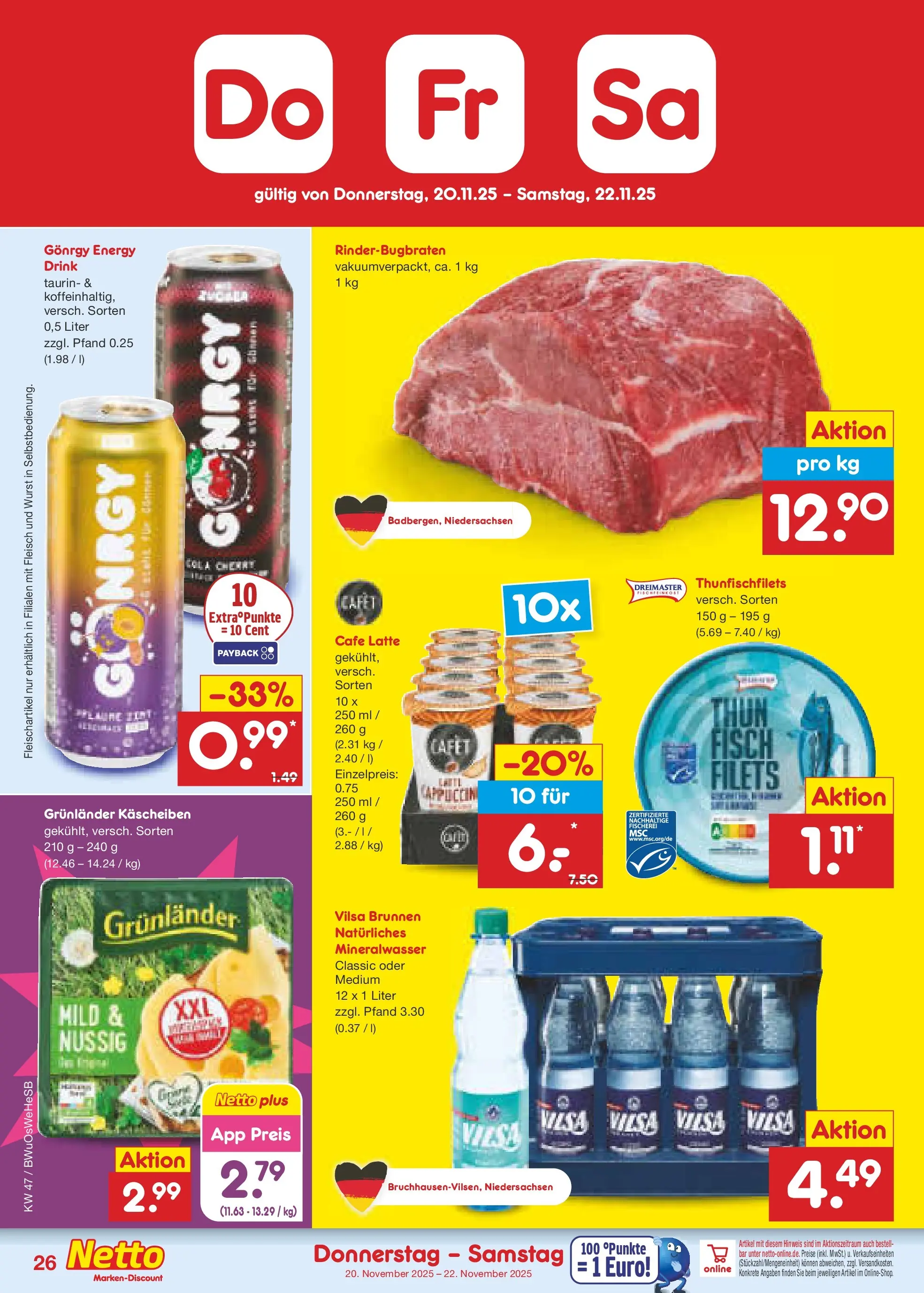 Netto Marken-Discount prospekt Osterode	 (ab 16.11.2025) » Angebote | Seite: 34 | Produkte: Energy, Mineralwasser, Grunlander, Fleisch