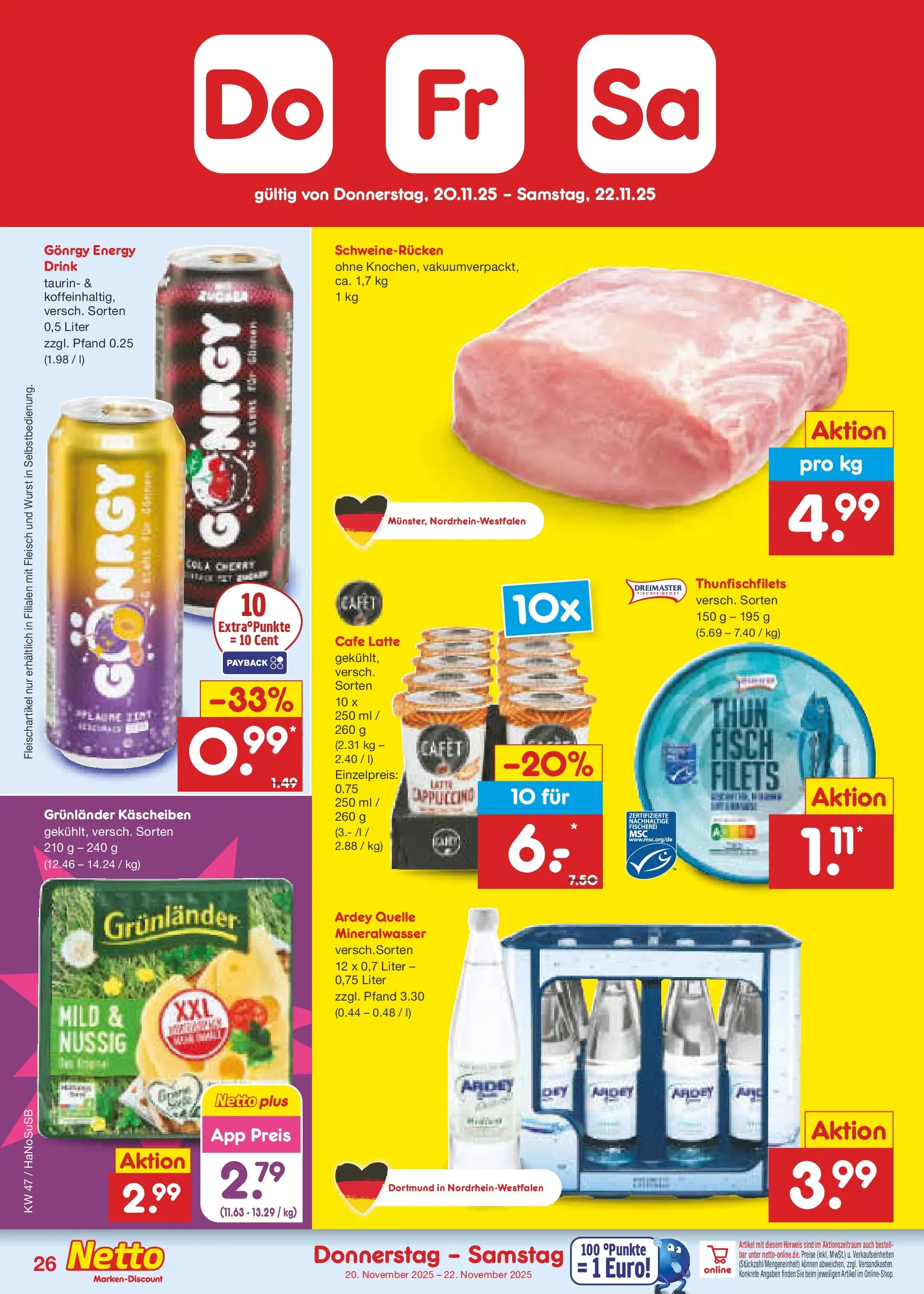 Netto Marken-Discount prospekt Schwerte-Geisecke	 (ab 17.11.2025) » Angebote | Seite: 34 | Produkte: Cola, Fisch, Schweinerucken, Fleisch