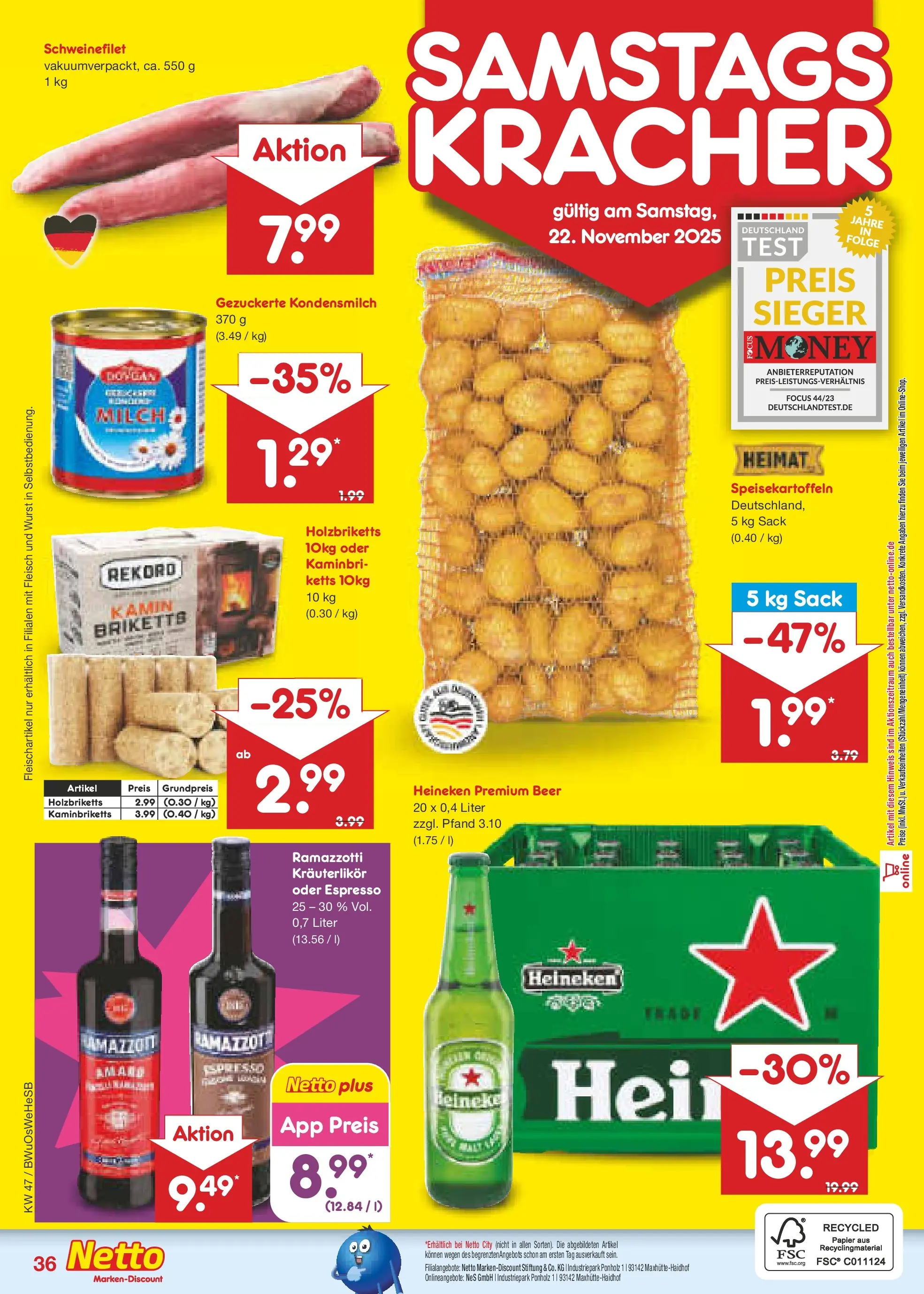 Netto Marken-Discount prospekt Osterode	 (ab 16.11.2025) » Angebote | Seite: 44 | Produkte: Kamin, Heineken, Schweinefilet, Ramazzotti