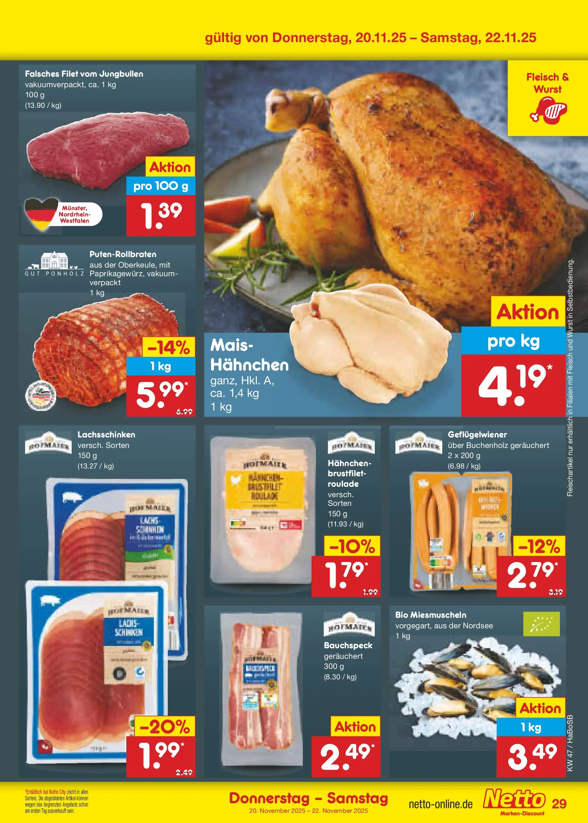 Netto Marken-Discount prospekt Schwerte-Geisecke	 (ab 17.11.2025) » Angebote | Seite: 37 | Produkte: Hahnchen, Wurst, Fleisch