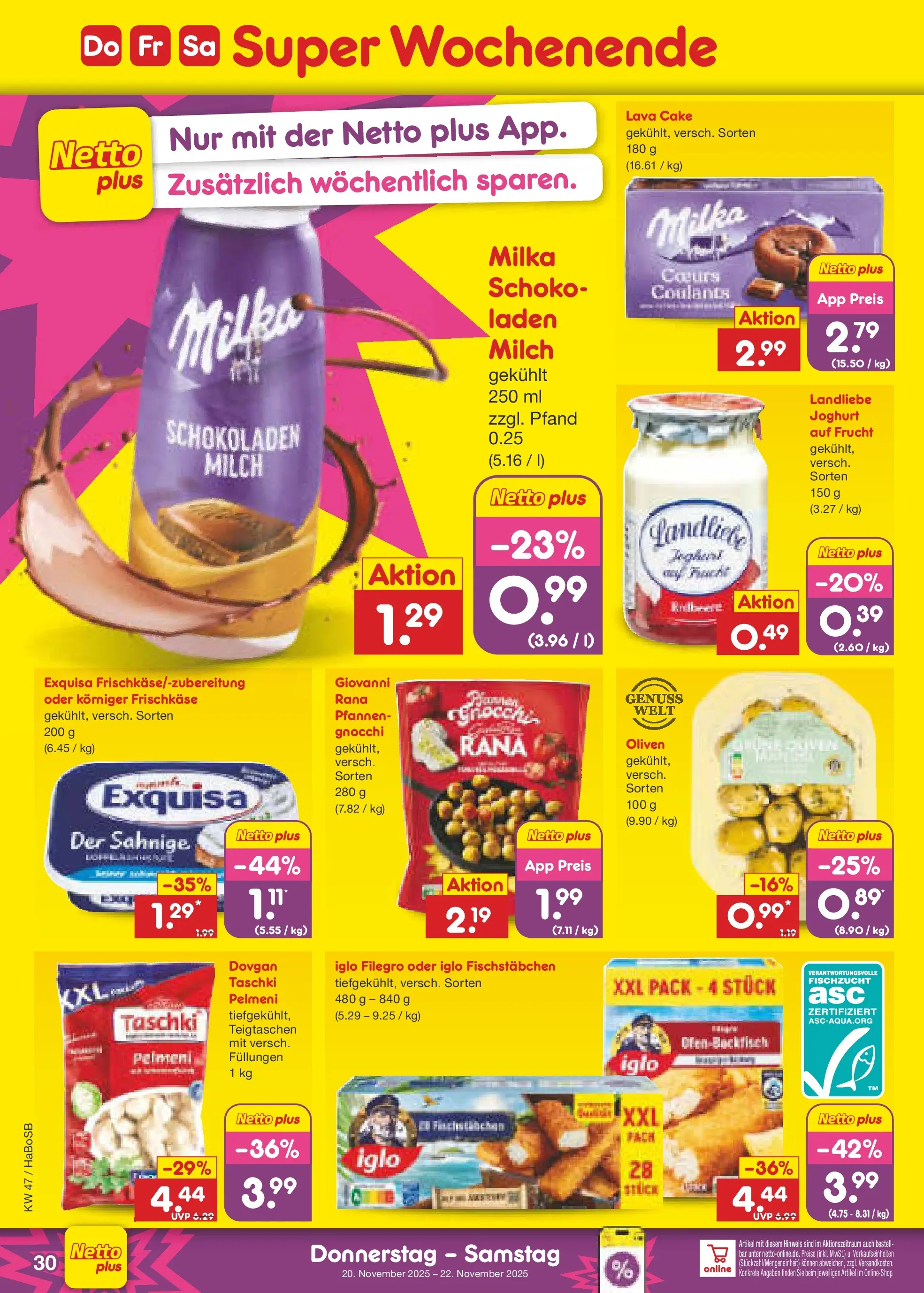 Netto Marken-Discount prospekt Schwerte-Geisecke	 (ab 17.11.2025) » Angebote | Seite: 38 | Produkte: Milch, Iglo, Fischstabchen, Frischkase