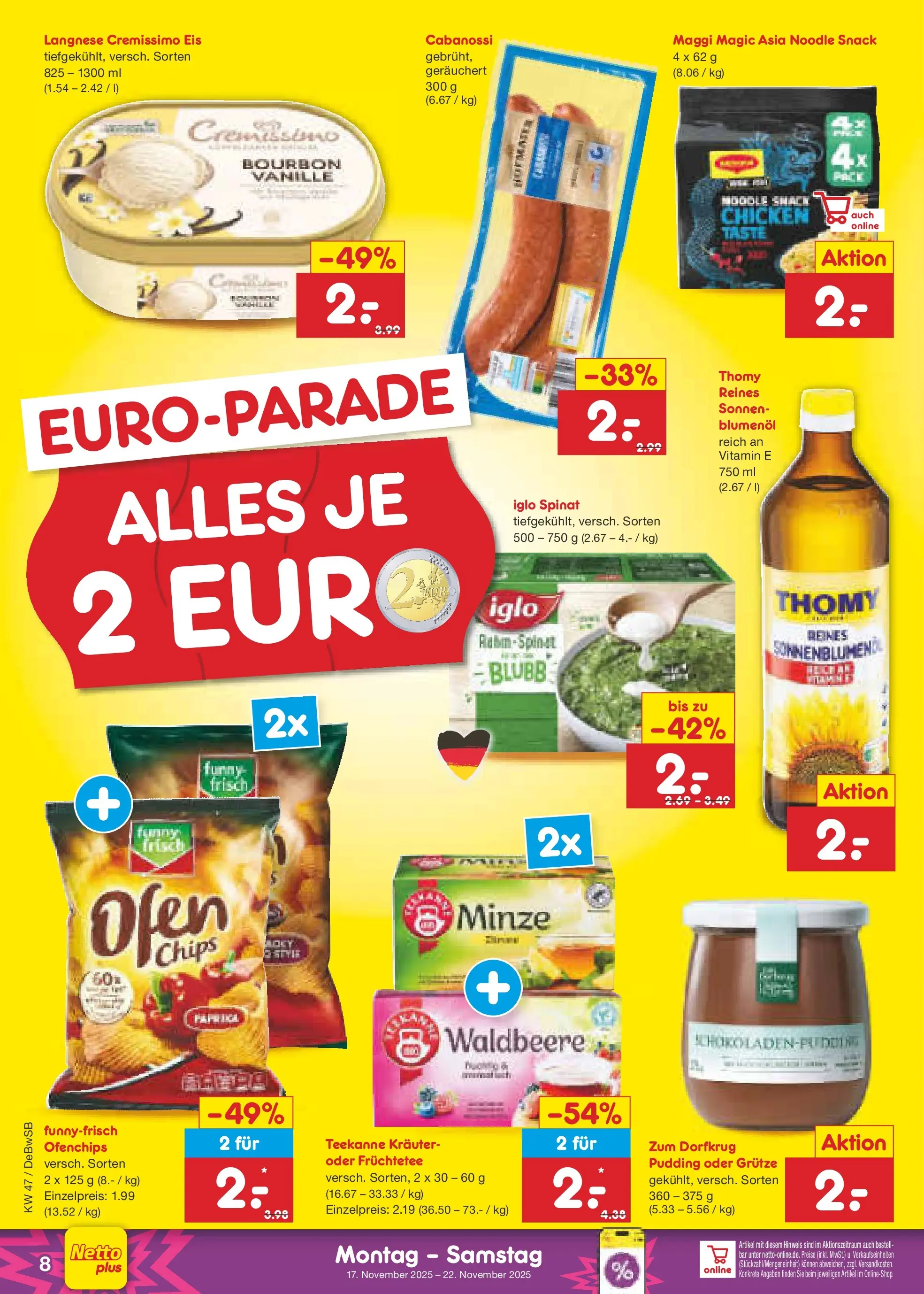 Netto Marken-Discount prospekt Waiblingen-Bittenfeld	 (ab 16.11.2025) » Angebote | Seite: 8 | Produkte: Langnese cremissimo, Cremissimo, Funny frisch, Eis