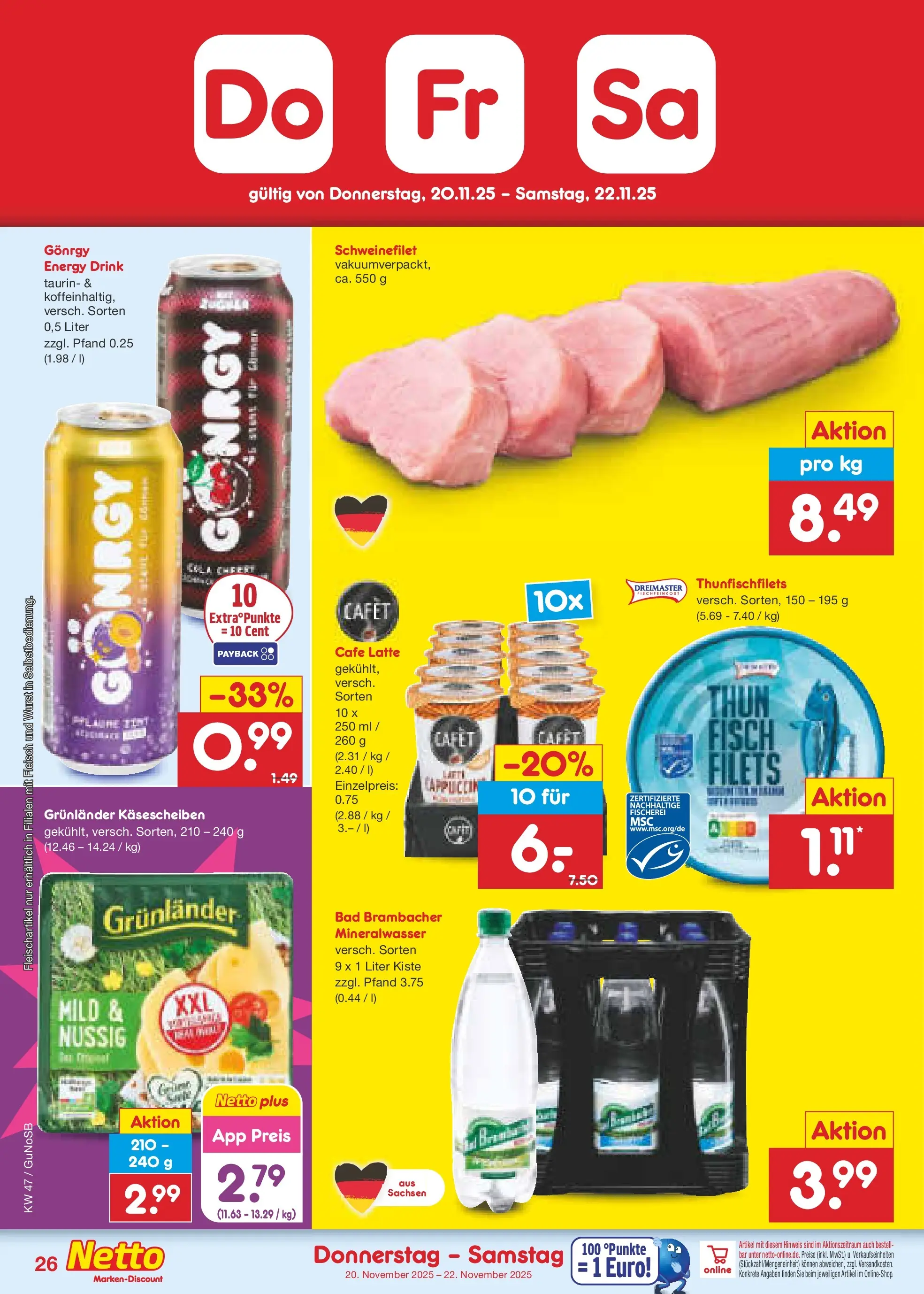 Netto Marken-Discount prospekt Machern	 (ab 16.11.2025) » Angebote | Seite: 34 | Produkte: Energy, Schweinefilet, Fisch, Fleisch