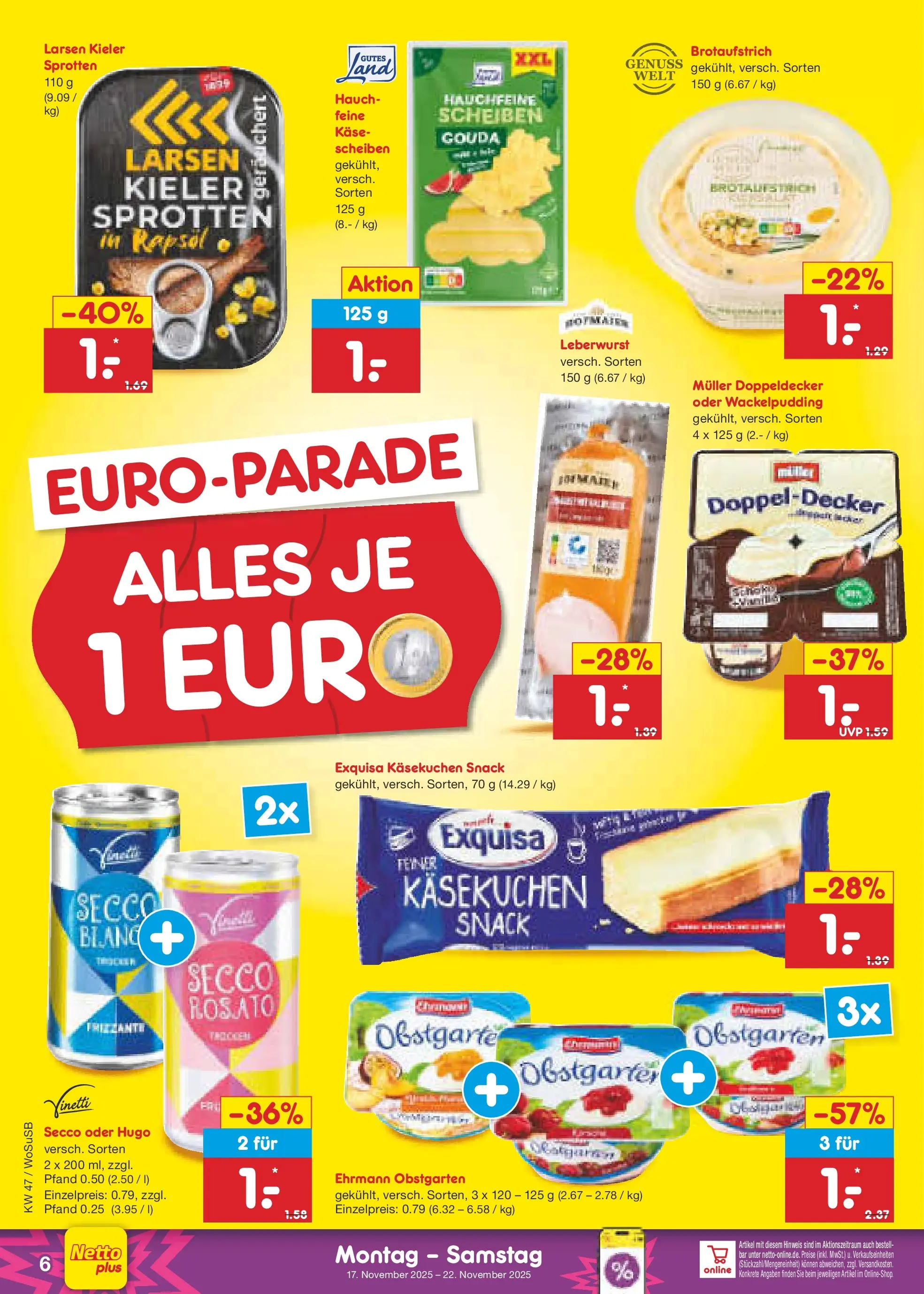 Netto Marken-Discount prospekt Mannheim	 (ab 17.11.2025) » Angebote | Seite: 6 | Produkte: Käse, Rapsöl, Exquisa, Hugo