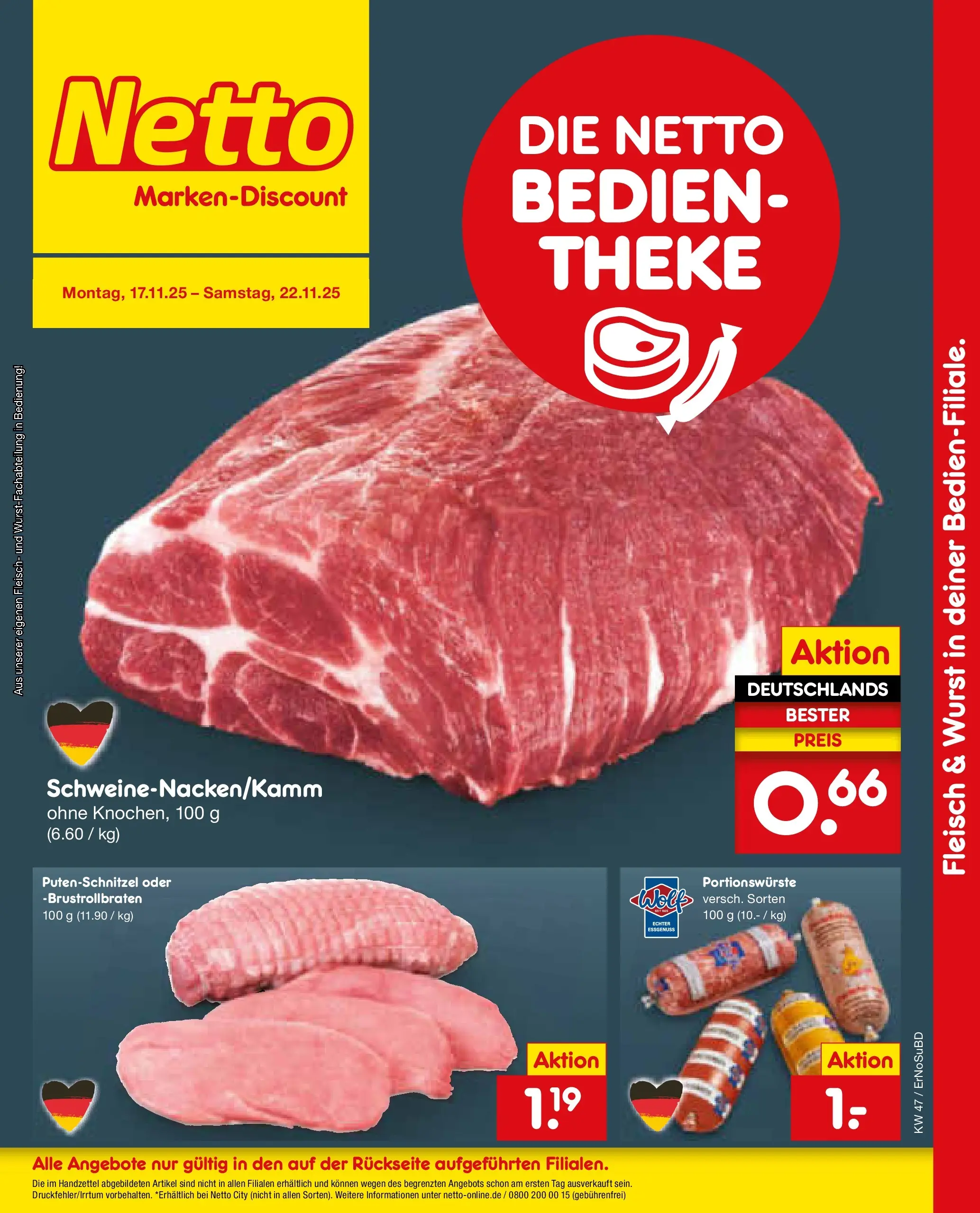 Netto Marken-Discount prospekt Nordhausen	 (ab 16.11.2025) » Angebote | Seite: 12 | Produkte: Theke, Putenschnitzel, Wurst, Fleisch