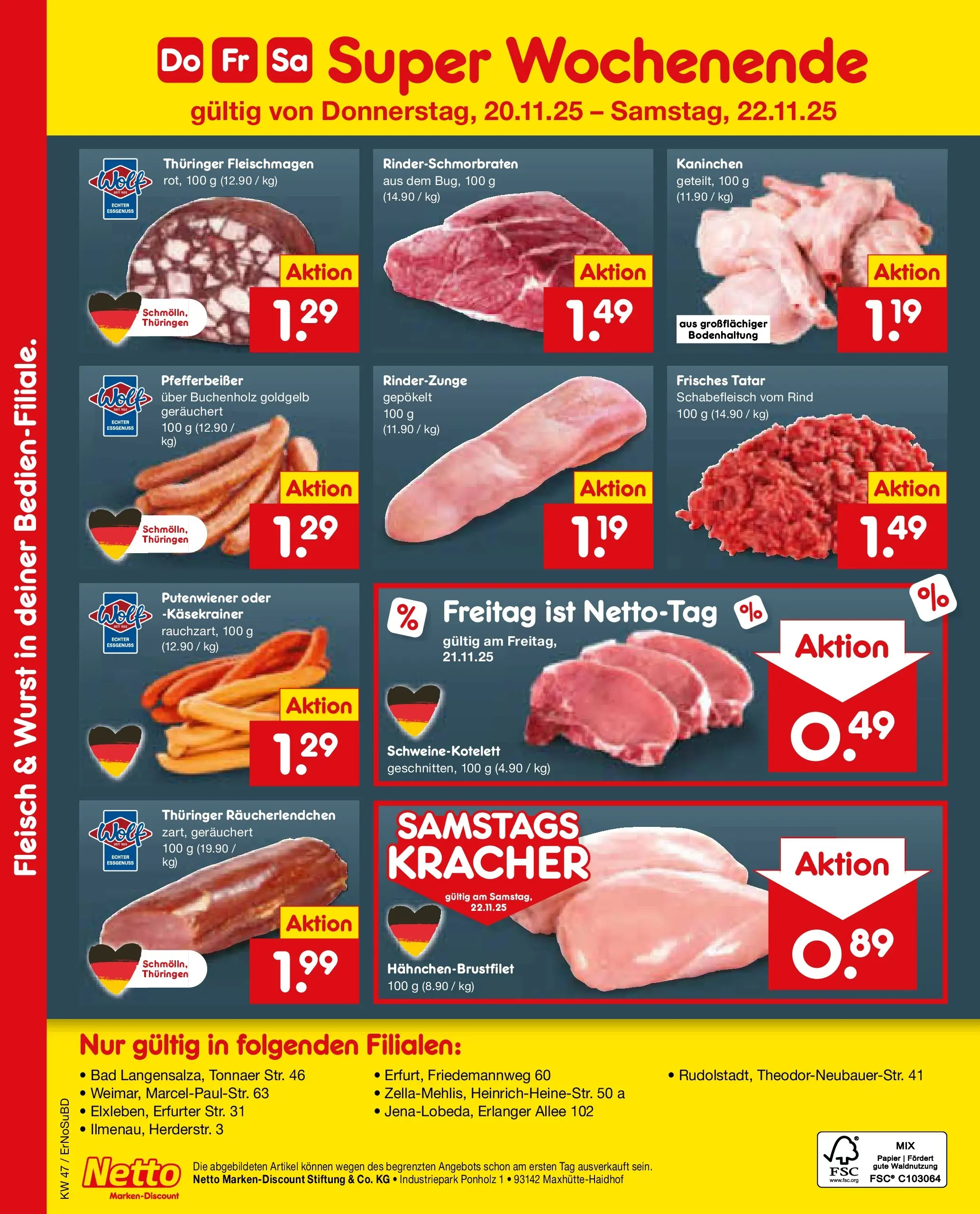 Netto Marken-Discount prospekt Nordhausen	 (ab 16.11.2025) » Angebote | Seite: 13 | Produkte: Kaninchen, Bad, Käsekrainer, Fleisch
