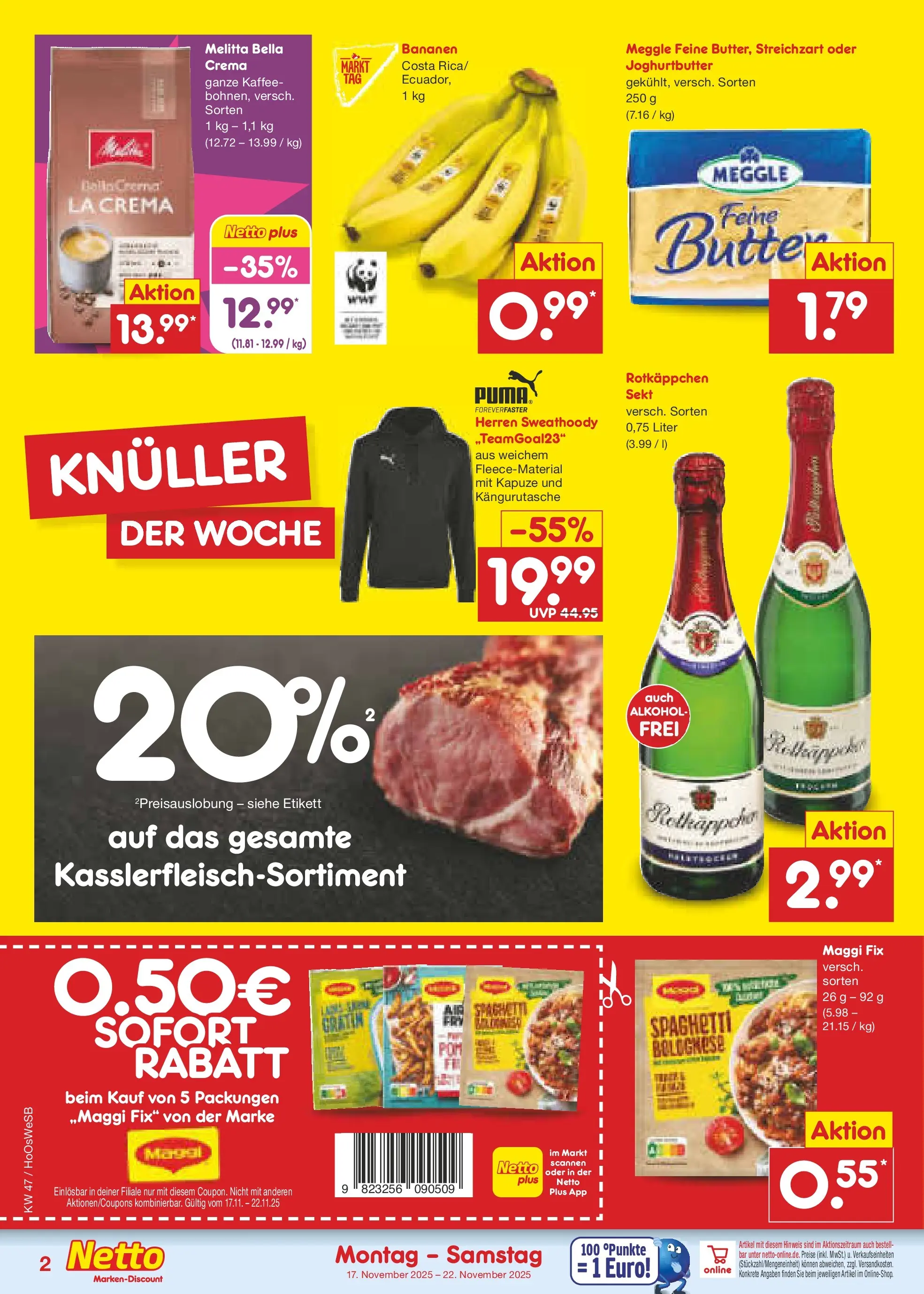Netto Marken-Discount prospekt Braunschweig-Lamme	 (ab 16.11.2025) » Angebote | Seite: 2 | Produkte: Butter, Kaffee, Bananen, Maggi fix