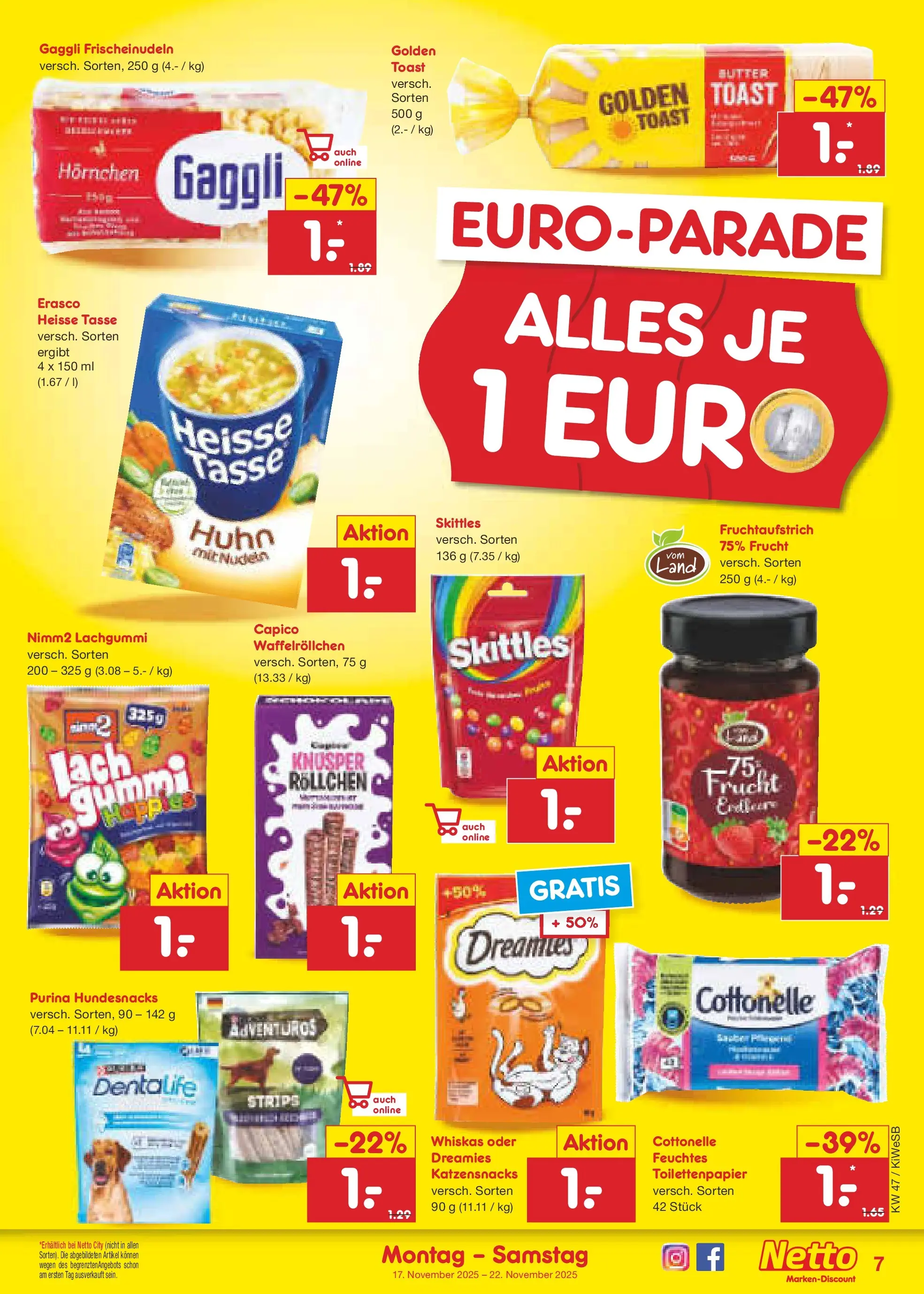 Netto Marken-Discount prospekt Bad Friedrichshall	 (ab 16.11.2025) » Angebote | Seite: 7 | Produkte: Butter, Toast, Erasco, Toilettenpapier