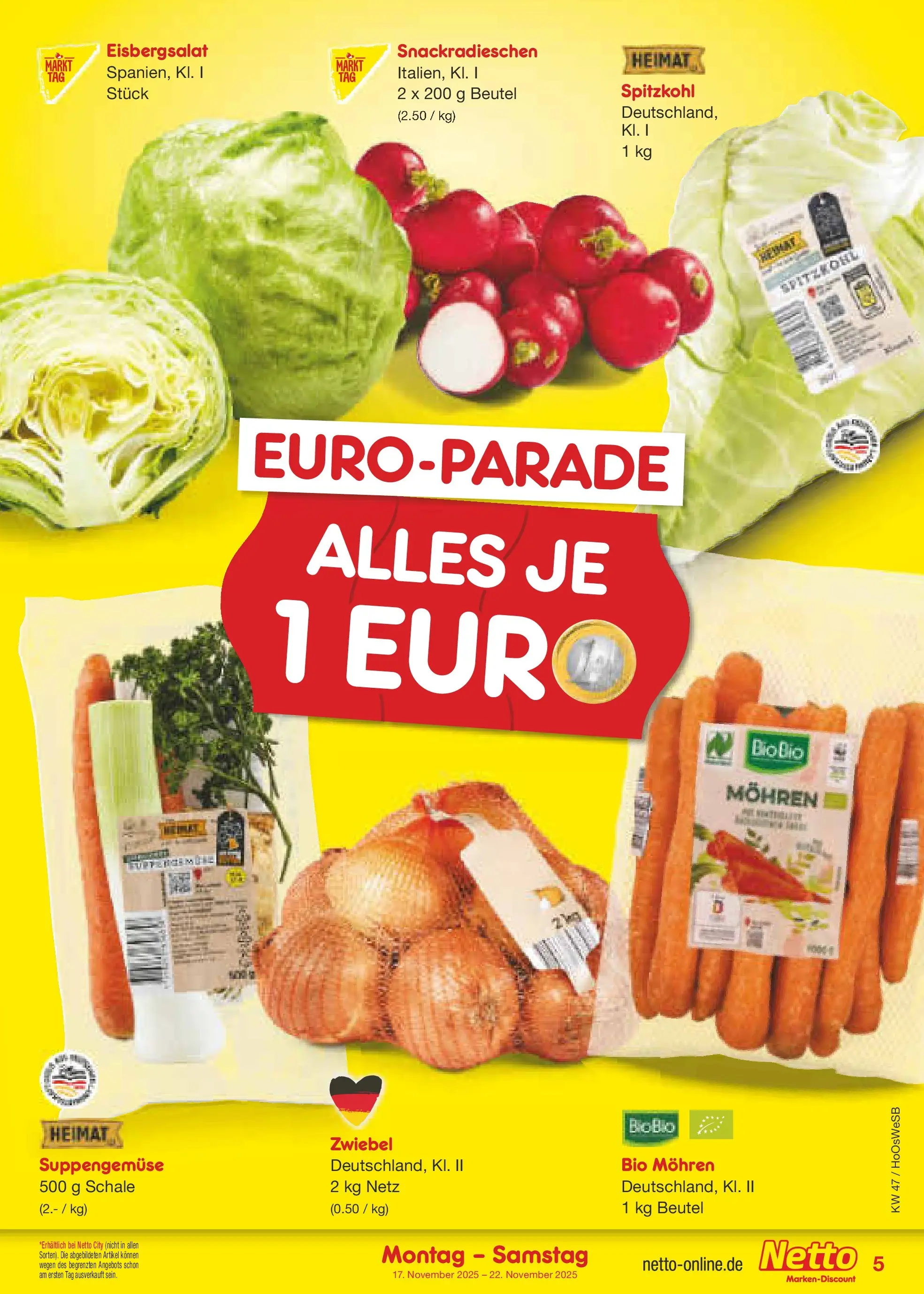 Netto Marken-Discount prospekt Braunschweig-Lamme	 (ab 16.11.2025) » Angebote | Seite: 5 | Produkte: Eisbergsalat, Mohren
