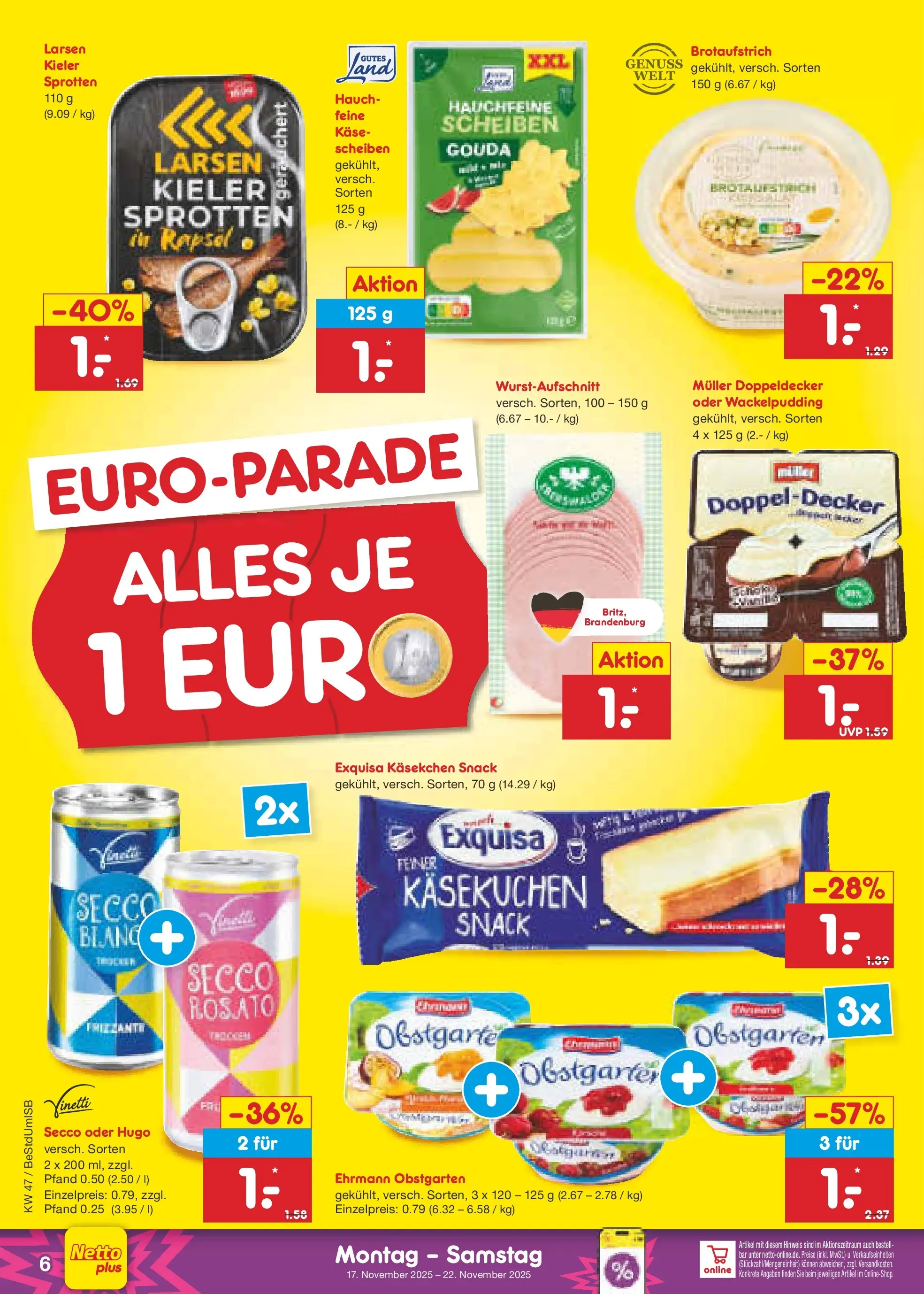 Netto Marken-Discount prospekt Berlin-Spandau	 (ab 16.11.2025) » Angebote | Seite: 6 | Produkte: Käse, Rapsöl, Gouda, Exquisa