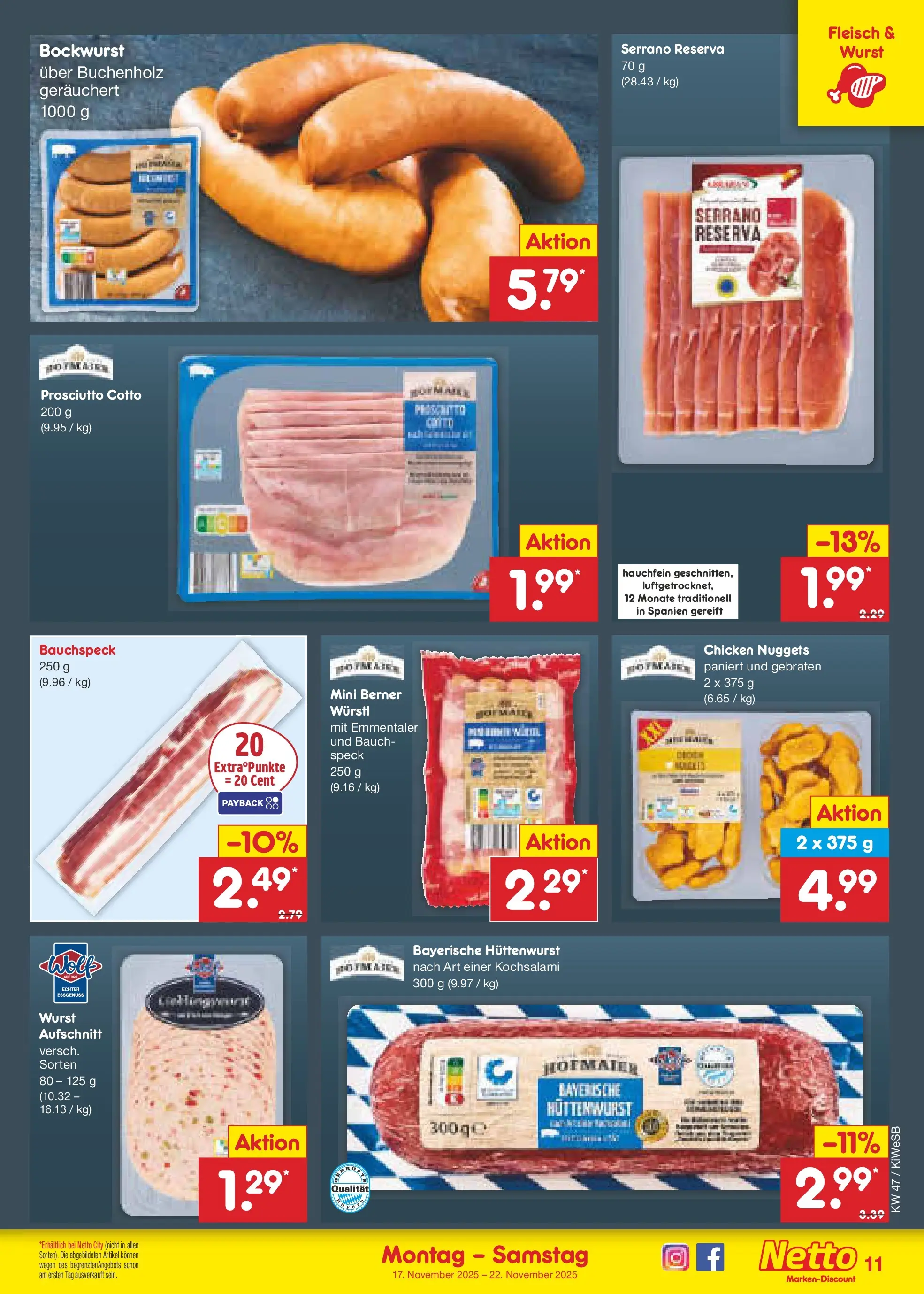 Netto Marken-Discount prospekt Bad Friedrichshall	 (ab 16.11.2025) » Angebote | Seite: 11 | Produkte: Bockwurst, Würstl, Wurst, Fleisch