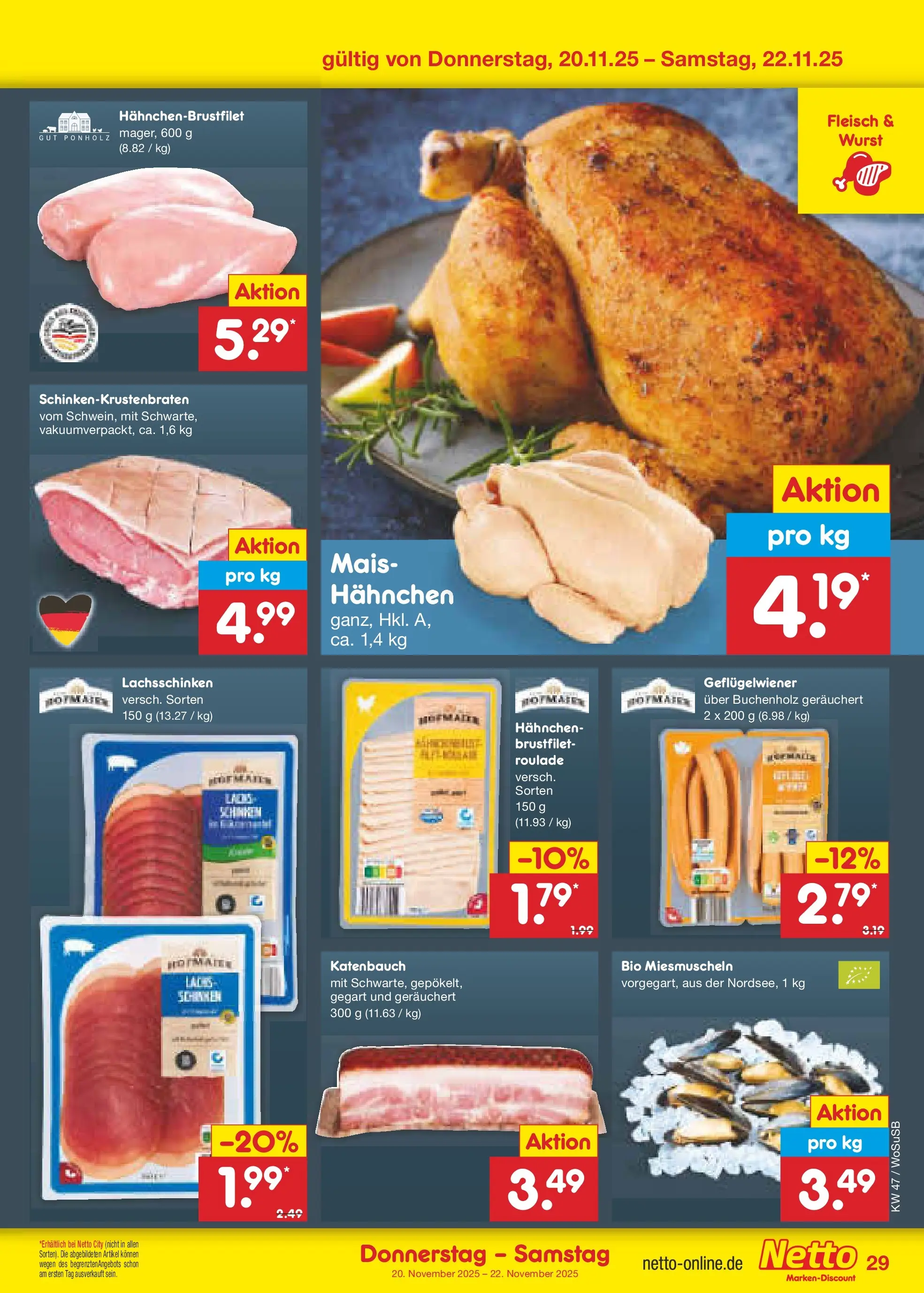 Netto Marken-Discount prospekt Mannheim	 (ab 17.11.2025) » Angebote | Seite: 37 | Produkte: Hahnchen, Wurst, Fleisch