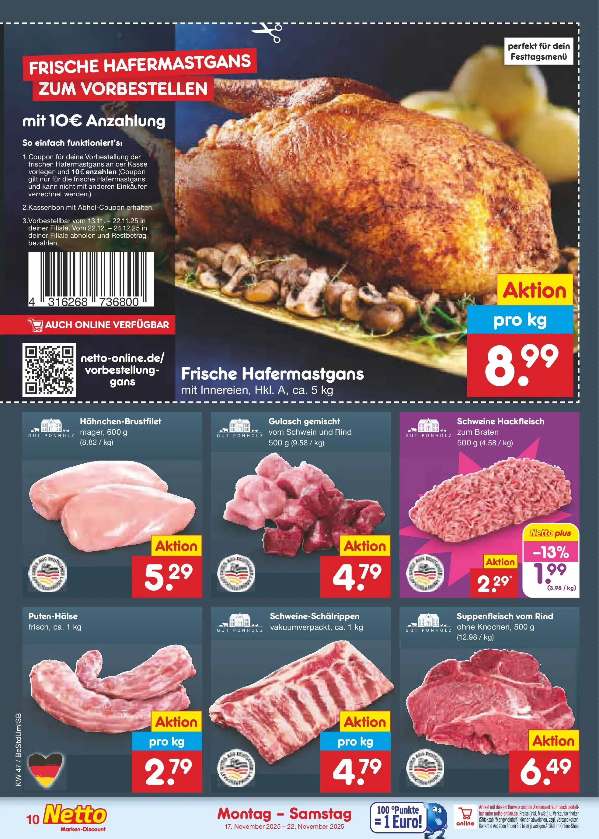 Netto Marken-Discount prospekt Berlin-Spandau	 (ab 16.11.2025) » Angebote | Seite: 10 | Produkte: Gulasch, Suppenfleisch, Hackfleisch