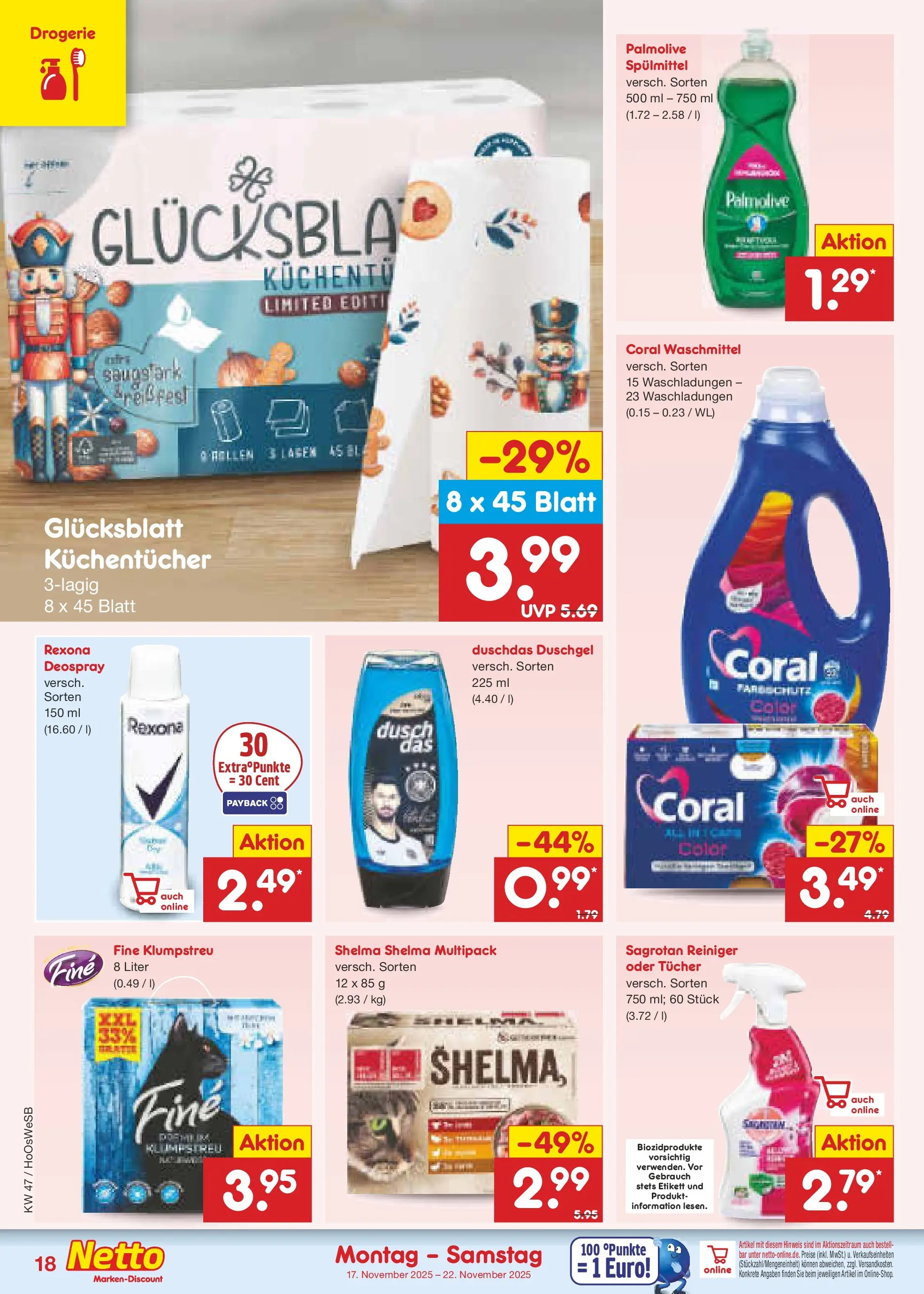 Netto Marken-Discount prospekt Braunschweig-Lamme	 (ab 16.11.2025) » Angebote | Seite: 20 | Produkte: Coral, Coral waschmittel, Duschdas, Deospray