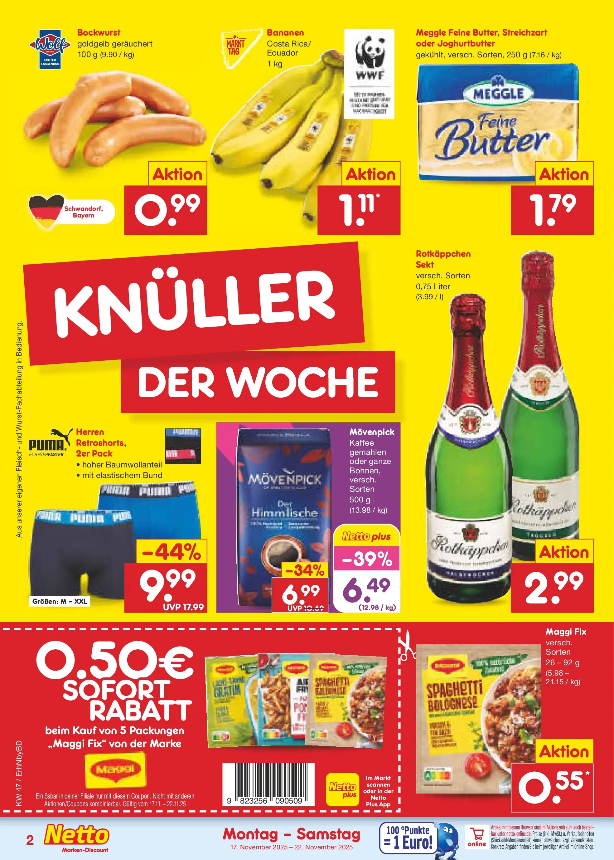 Netto Marken-Discount prospekt Ergolding	 (ab 17.11.2025) » Angebote | Seite: 2 | Produkte: Bockwurst, Kaffee, Maggi fix, Rotkäppchen