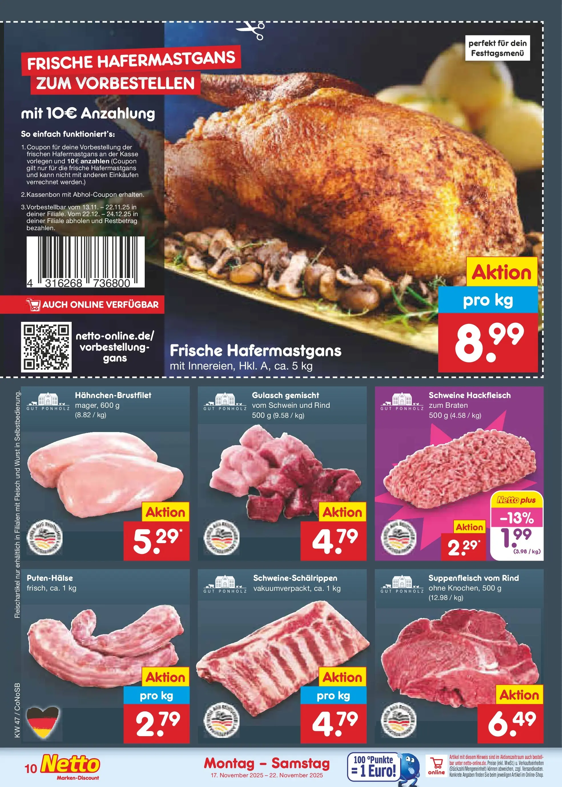 Netto Marken-Discount prospekt Kloster Lehnin (ab 16.11.2025) » Angebote | Seite: 10 | Produkte: Gulasch, Suppenfleisch, Fleisch, Hackfleisch Netto Marken-Discount prospekt Kloster Lehnin (ab 16.11.2025) » Angebote | Seite: 10 | Produkte: Gulasch, Suppenfleisch, Fleisch, Hackfleisch