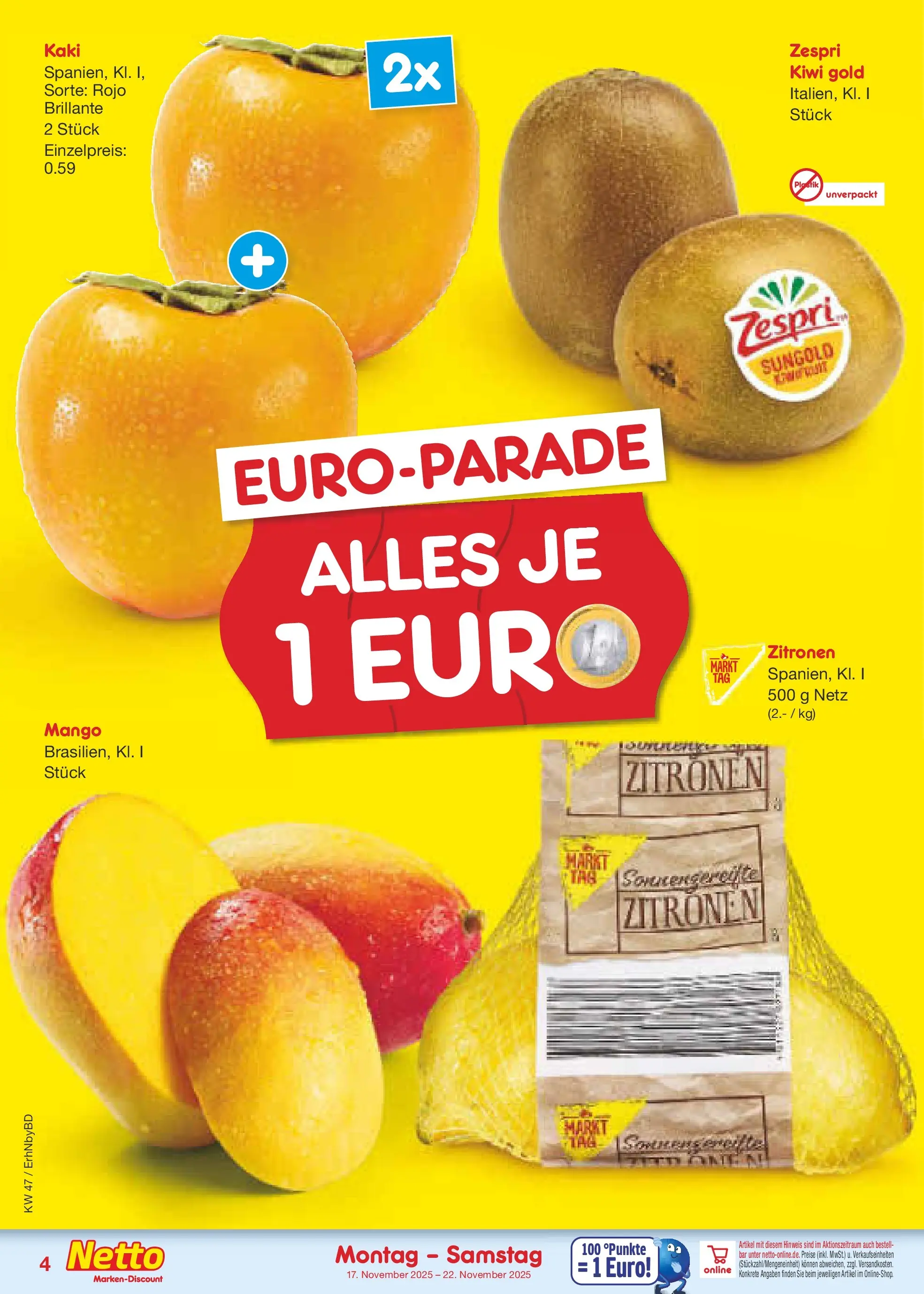 Netto Marken-Discount prospekt Ergolding	 (ab 17.11.2025) » Angebote | Seite: 4 | Produkte: Mango, Kaki, Kiwi, Zitronen