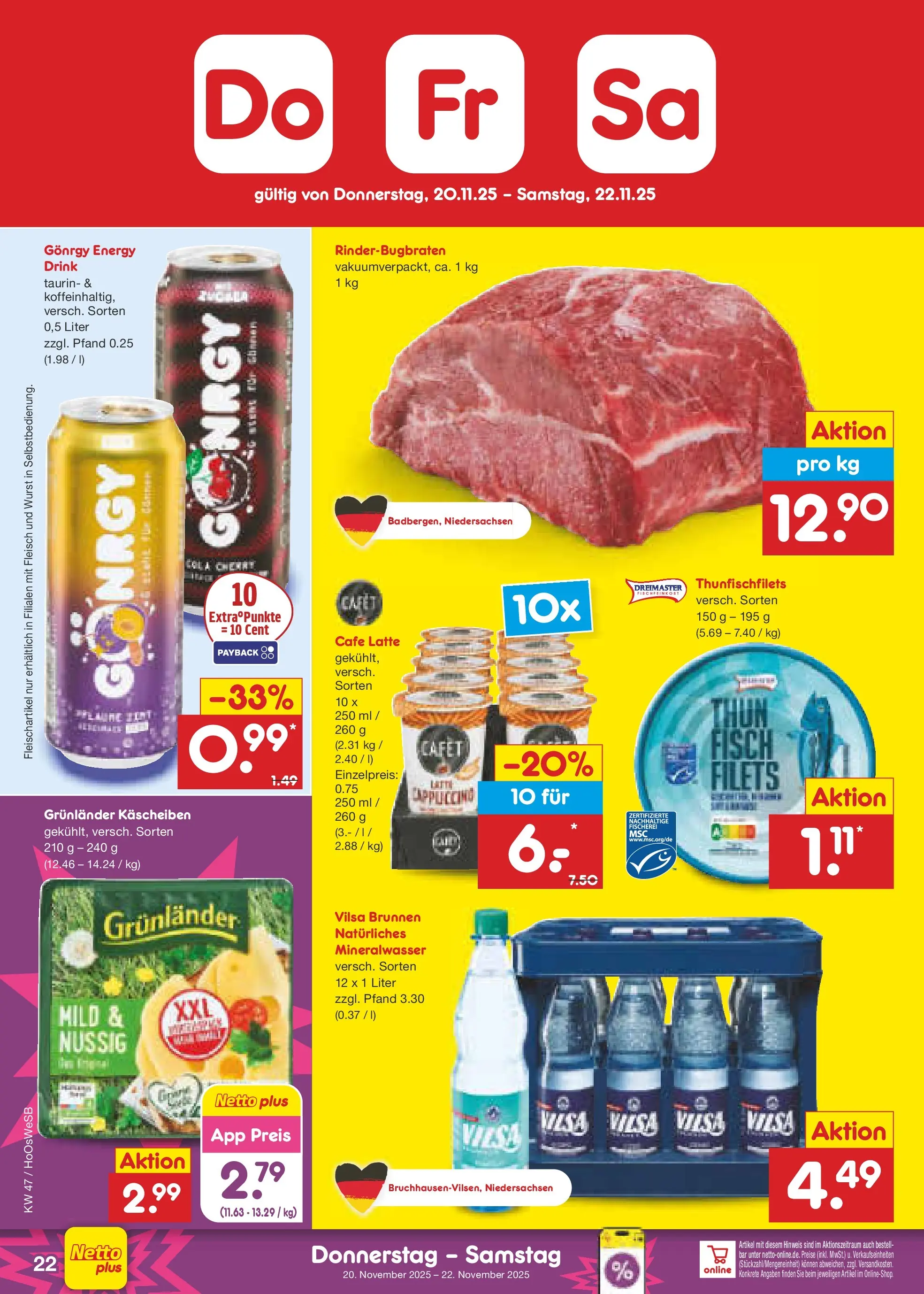 Netto Marken-Discount prospekt Braunschweig-Lamme	 (ab 16.11.2025) » Angebote | Seite: 28 | Produkte: Mineralwasser, Fisch, Grunlander, Fleisch