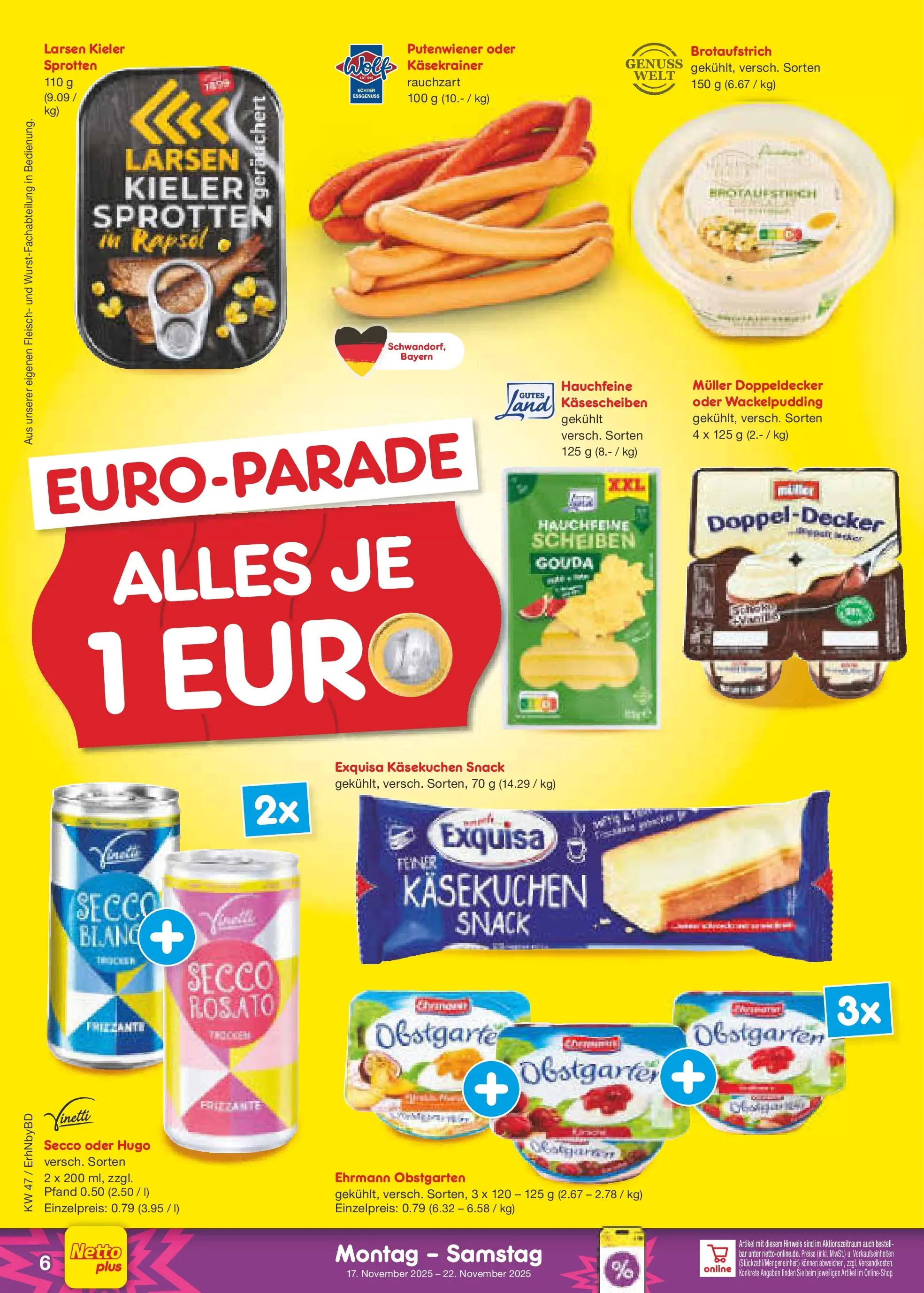 Netto Marken-Discount prospekt Ergolding	 (ab 17.11.2025) » Angebote | Seite: 6 | Produkte: Gouda, Käsekrainer, Exquisa, Hugo