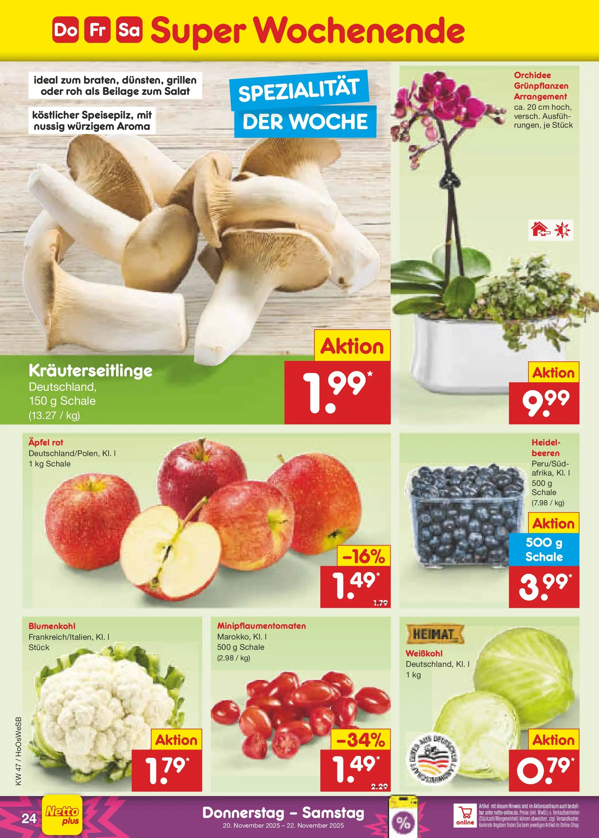 Netto Marken-Discount prospekt Braunschweig-Lamme	 (ab 16.11.2025) » Angebote | Seite: 30 | Produkte: Orchidee, Äpfel, Blumenkohl, Salat
