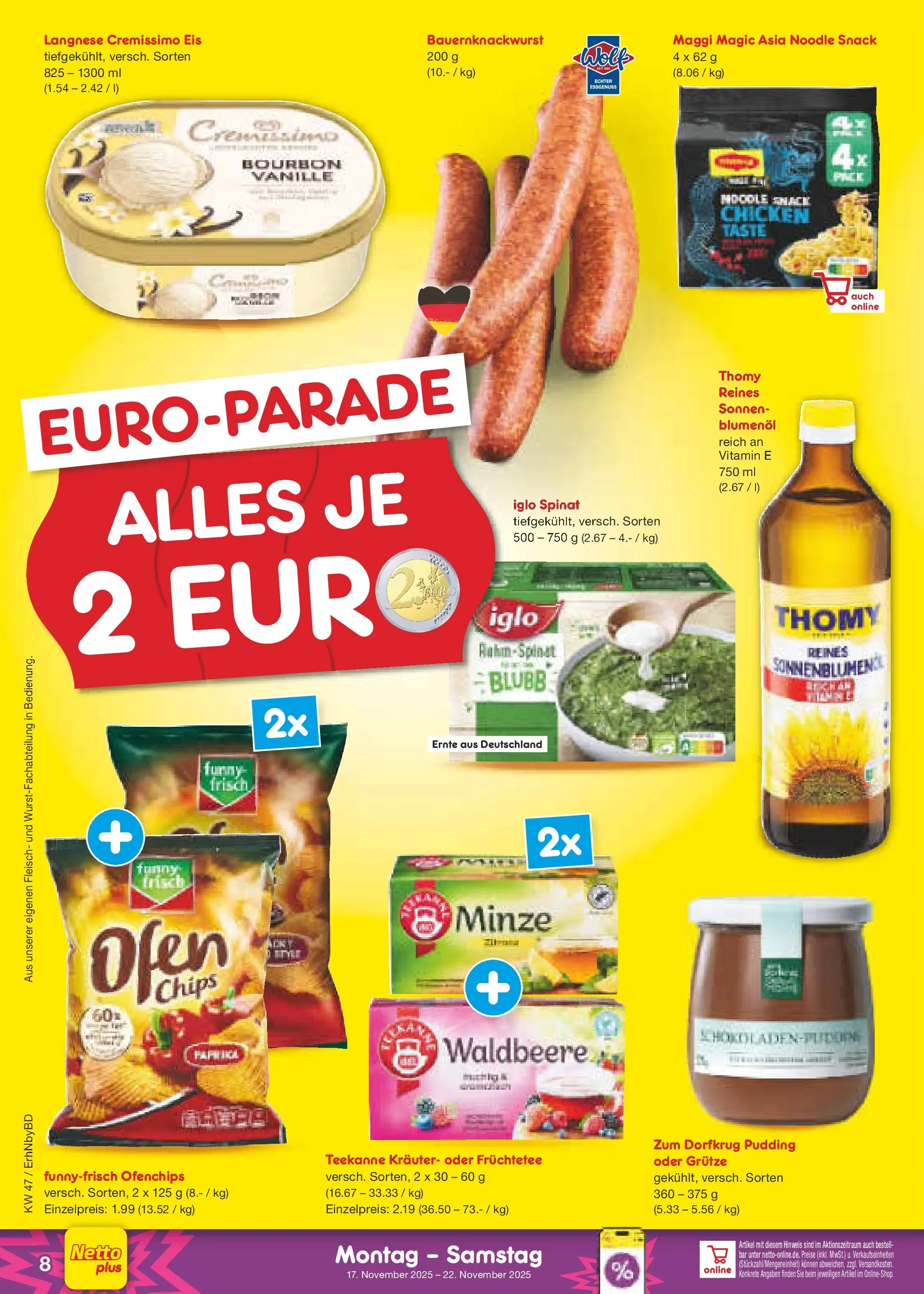 Netto Marken-Discount prospekt Ergolding	 (ab 17.11.2025) » Angebote | Seite: 8 | Produkte: Iglo, Pudding, Bourbon, Eis