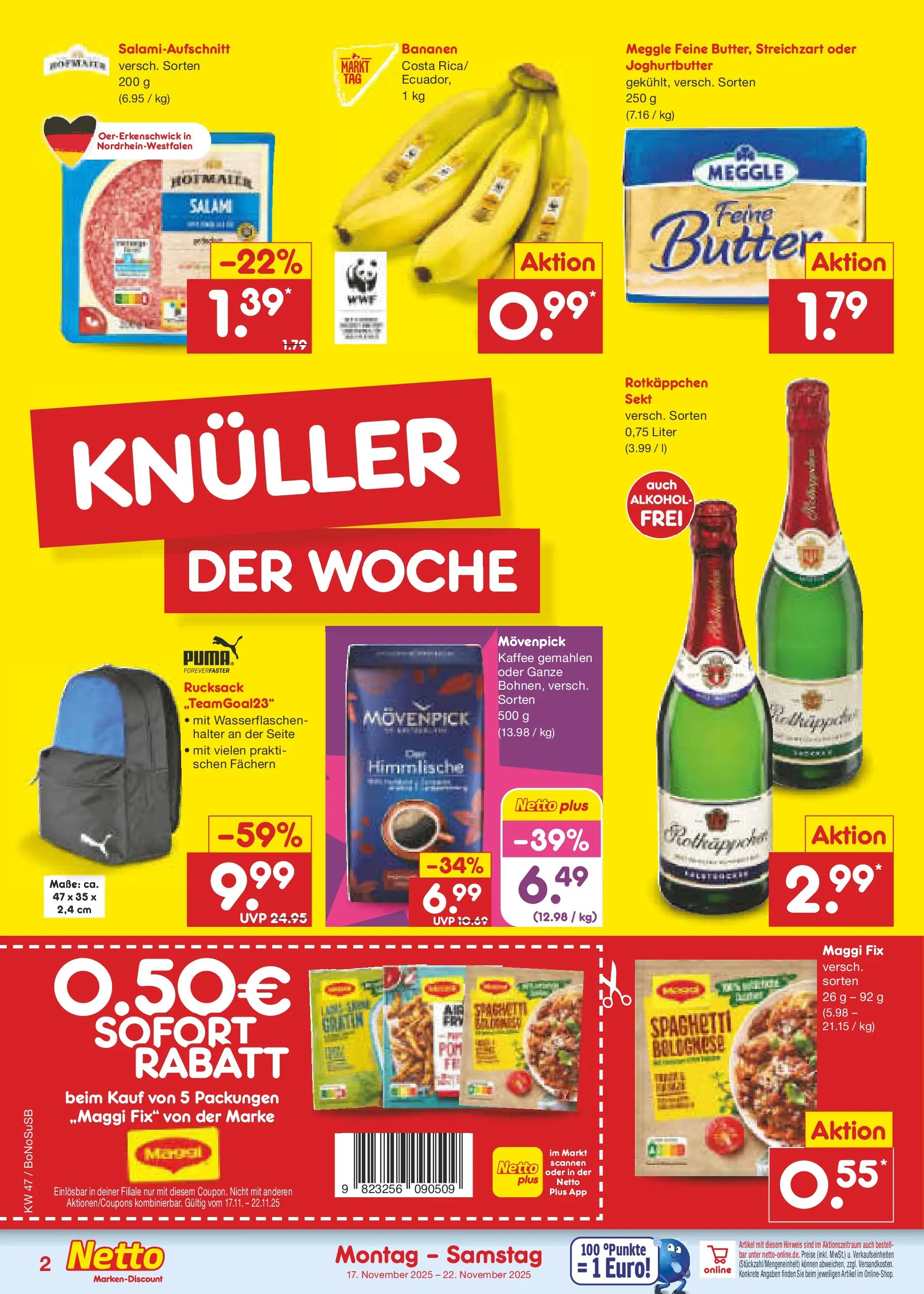 Netto Marken-Discount prospekt Stadtlohn	 (ab 17.11.2025) » Angebote | Seite: 2 | Produkte: Maggi, Bananen, Rotkäppchen, Rucksack