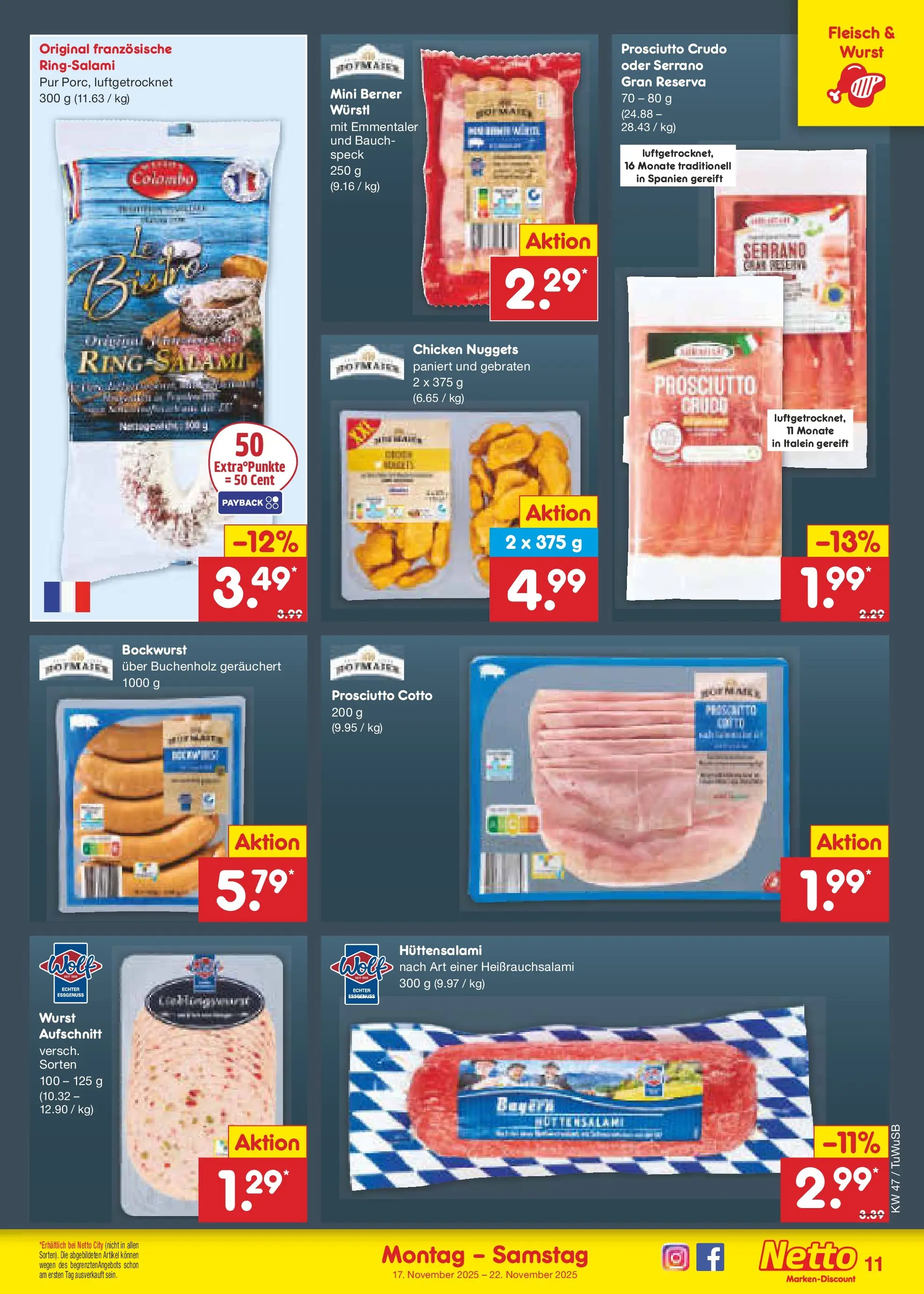 Netto Marken-Discount prospekt Calw-Stammheim	 (ab 17.11.2025) » Angebote | Seite: 11 | Produkte: Bockwurst, Würstl, Wurst, Fleisch