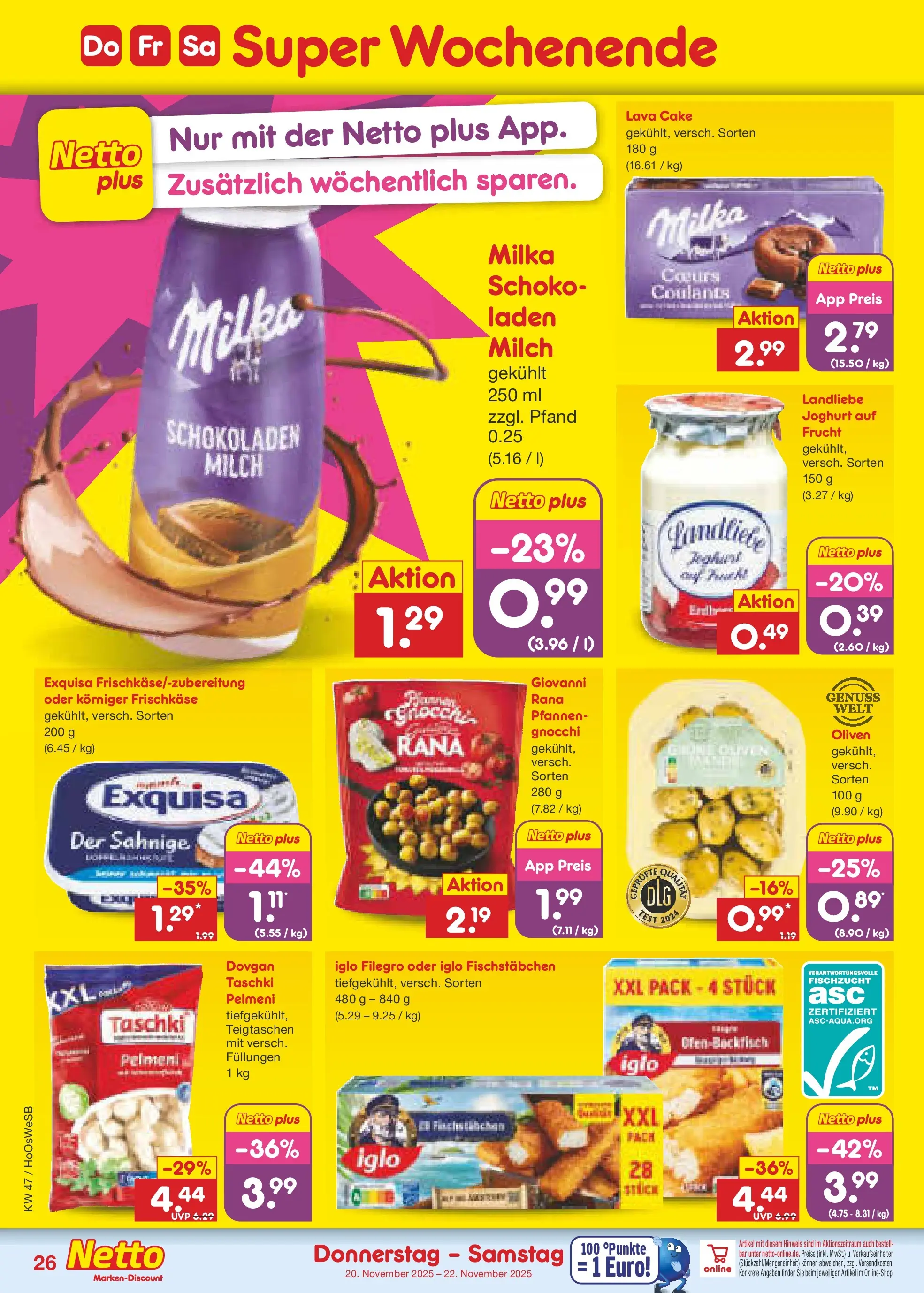 Netto Marken-Discount prospekt Braunschweig-Lamme	 (ab 16.11.2025) » Angebote | Seite: 34 | Produkte: Joghurt, Iglo, Milka, Fischstabchen
