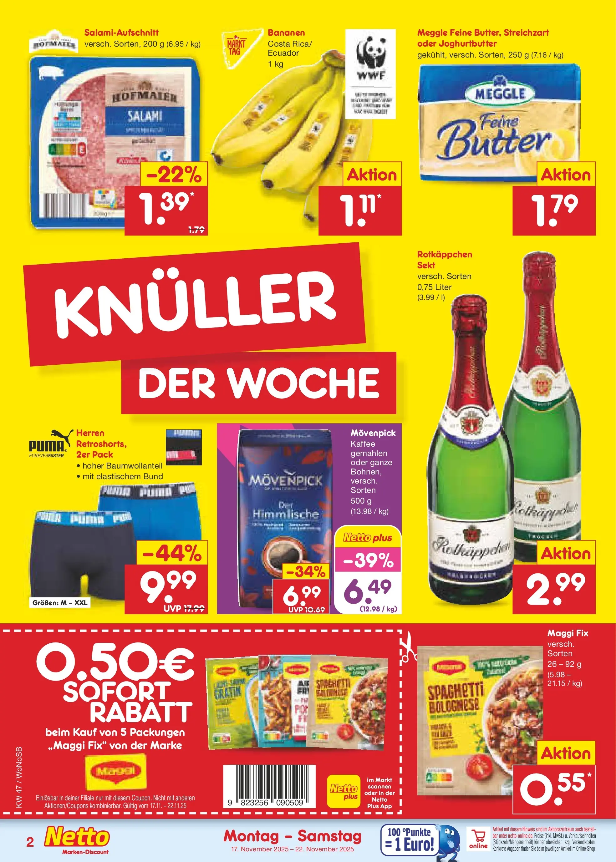 Netto Marken-Discount prospekt Lahnau	 (ab 16.11.2025) » Angebote | Seite: 2 | Produkte: Kaffee, Bananen, Maggi fix, Rotkäppchen