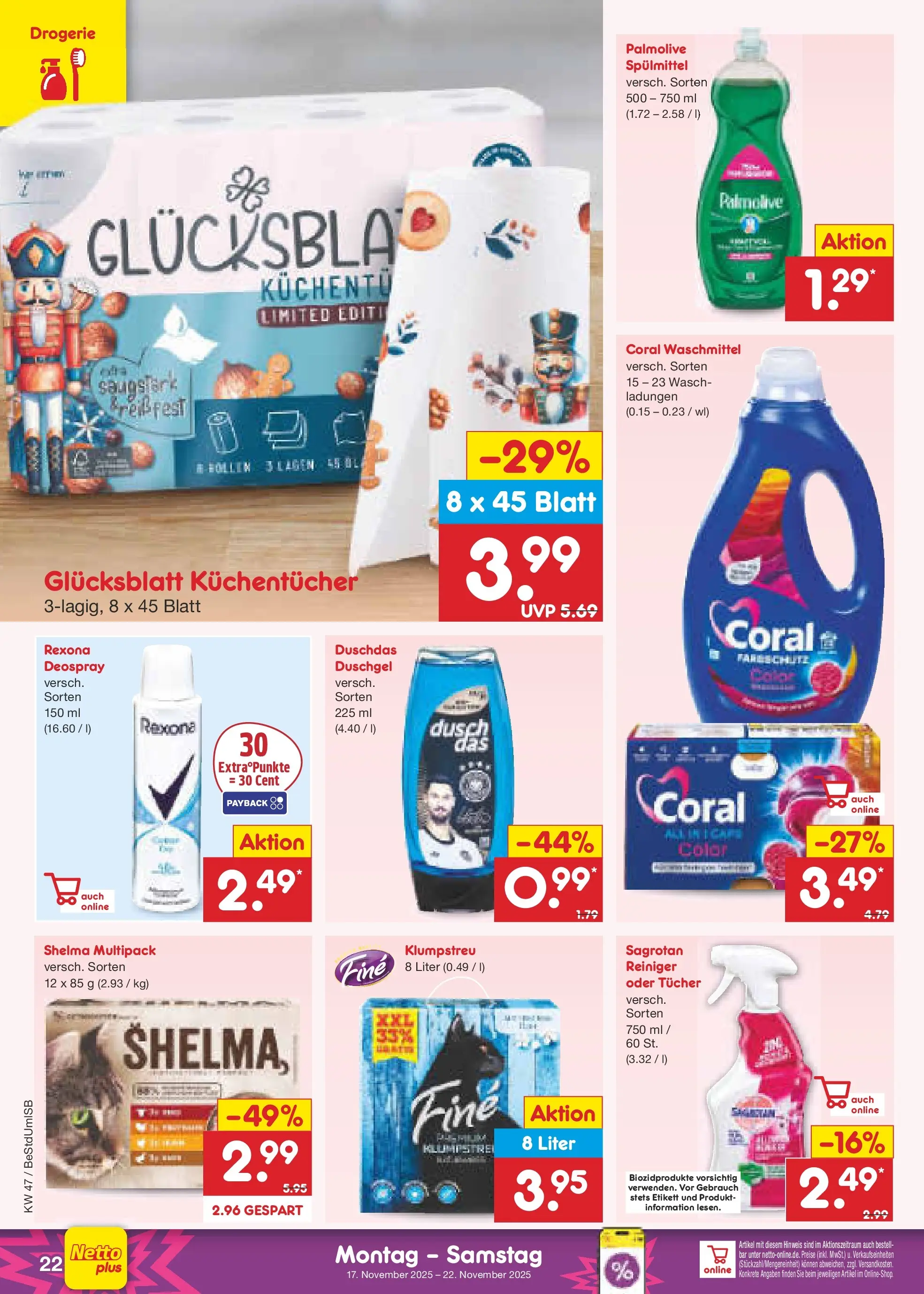 Netto Marken-Discount prospekt Berlin-Spandau	 (ab 16.11.2025) » Angebote | Seite: 28 | Produkte: Coral, Coral waschmittel, Duschdas, Deospray