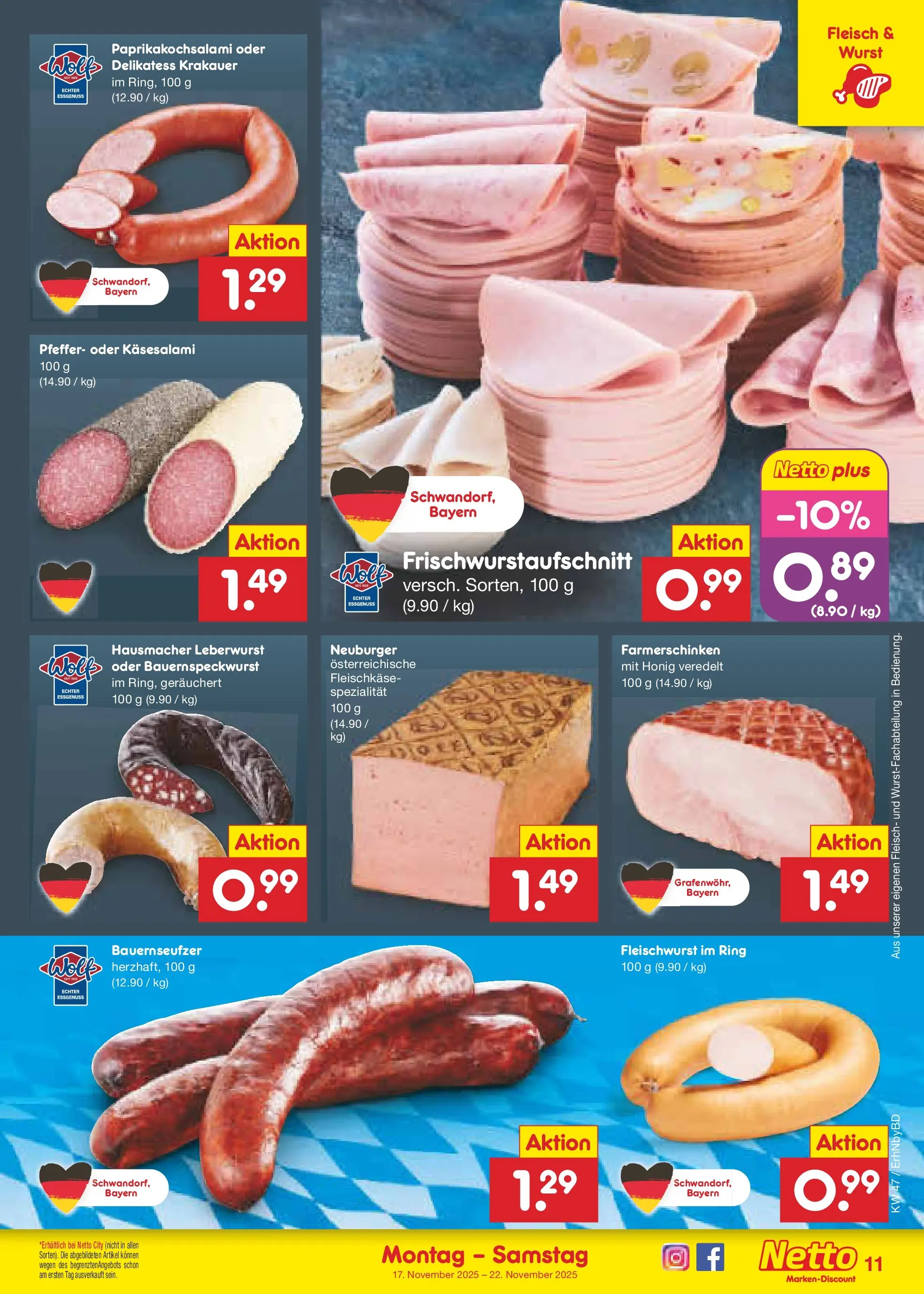 Netto Marken-Discount prospekt Ergolding	 (ab 17.11.2025) » Angebote | Seite: 11 | Produkte: Pfeffer, Wurst, Fleisch