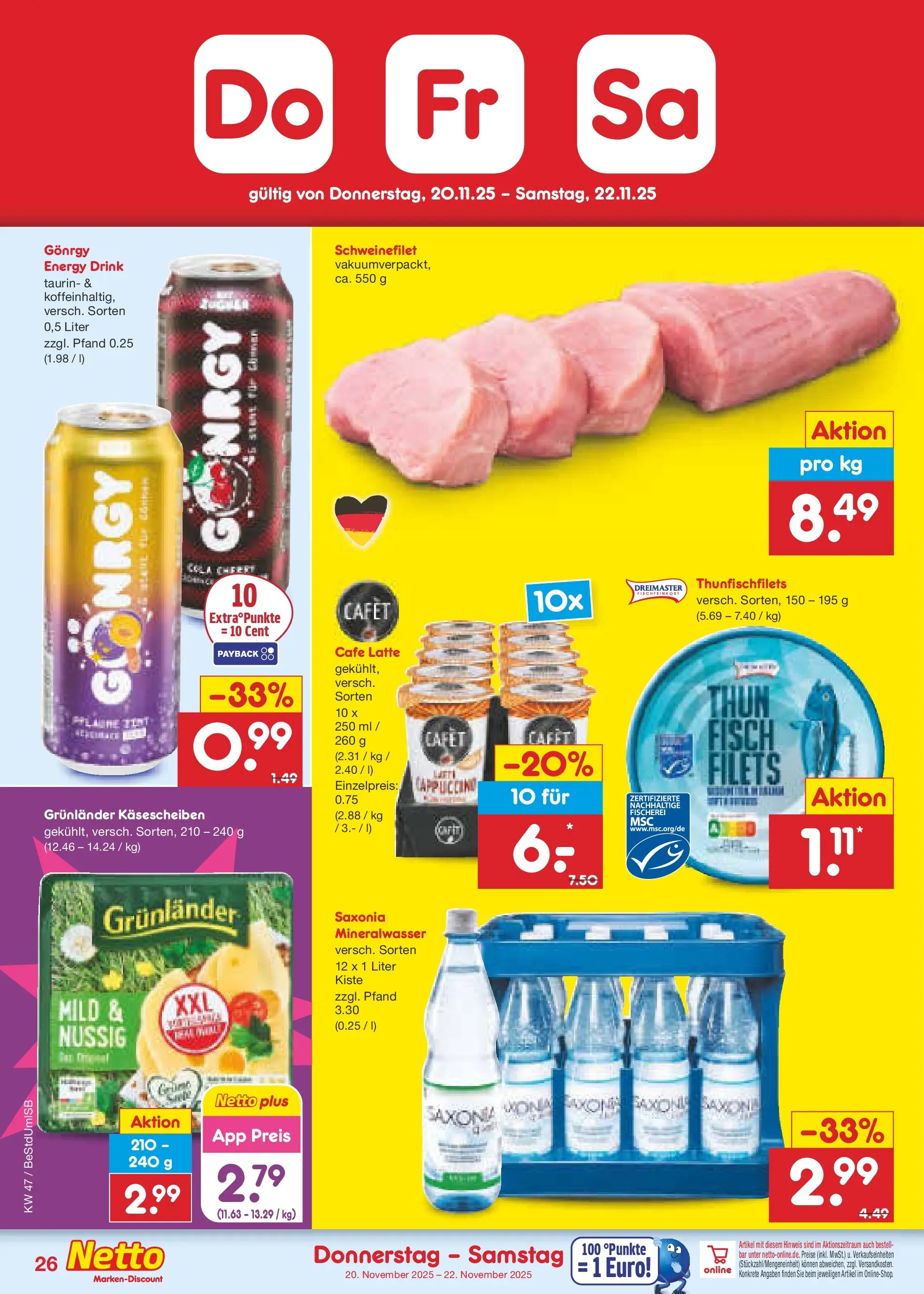 Netto Marken-Discount prospekt Berlin-Spandau	 (ab 16.11.2025) » Angebote | Seite: 34 | Produkte: Energy, Mineralwasser, Schweinefilet, Grunlander
