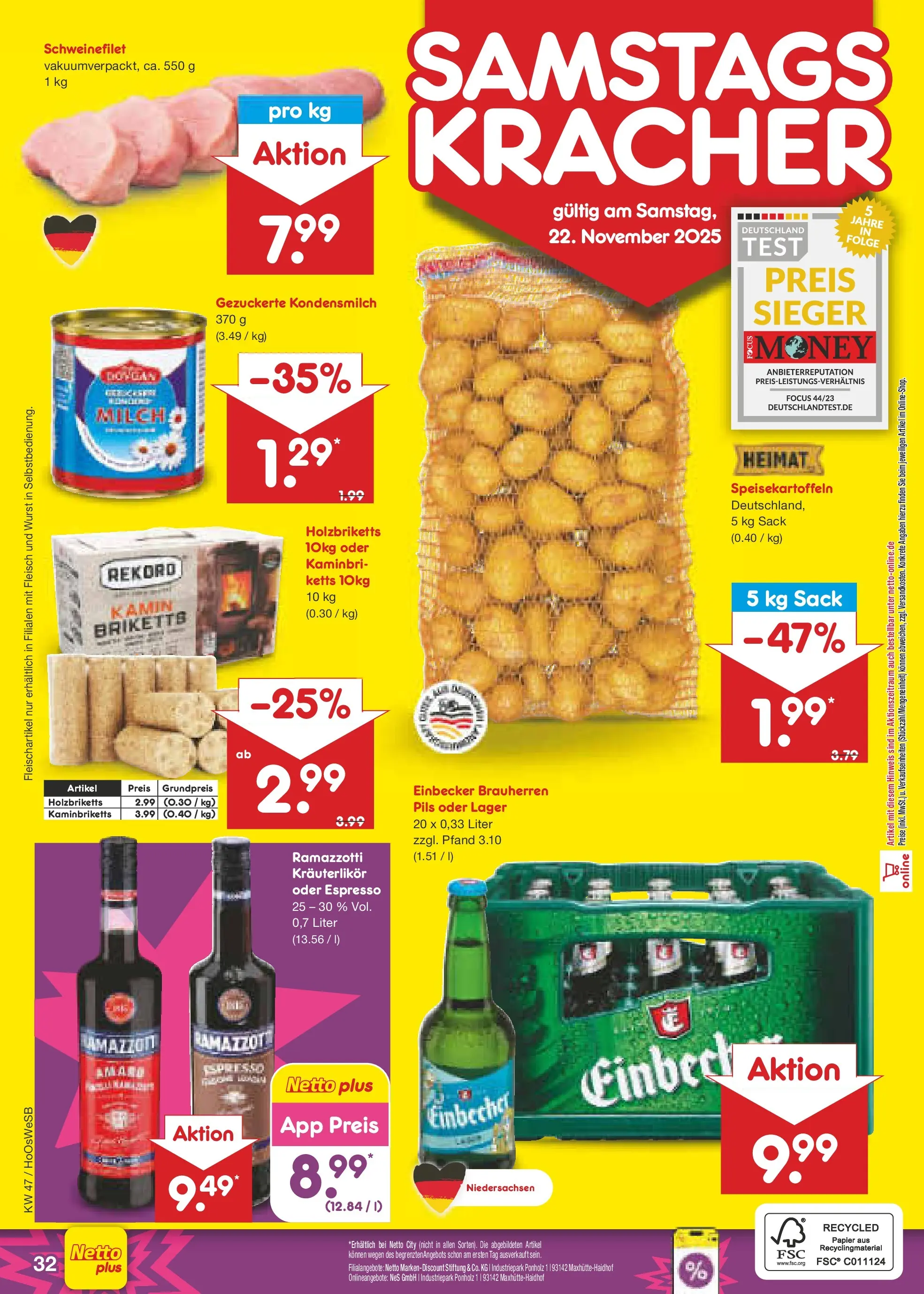 Netto Marken-Discount prospekt Braunschweig-Lamme	 (ab 16.11.2025) » Angebote | Seite: 40 | Produkte: Kamin, Schweinefilet, Wurst, Ramazzotti