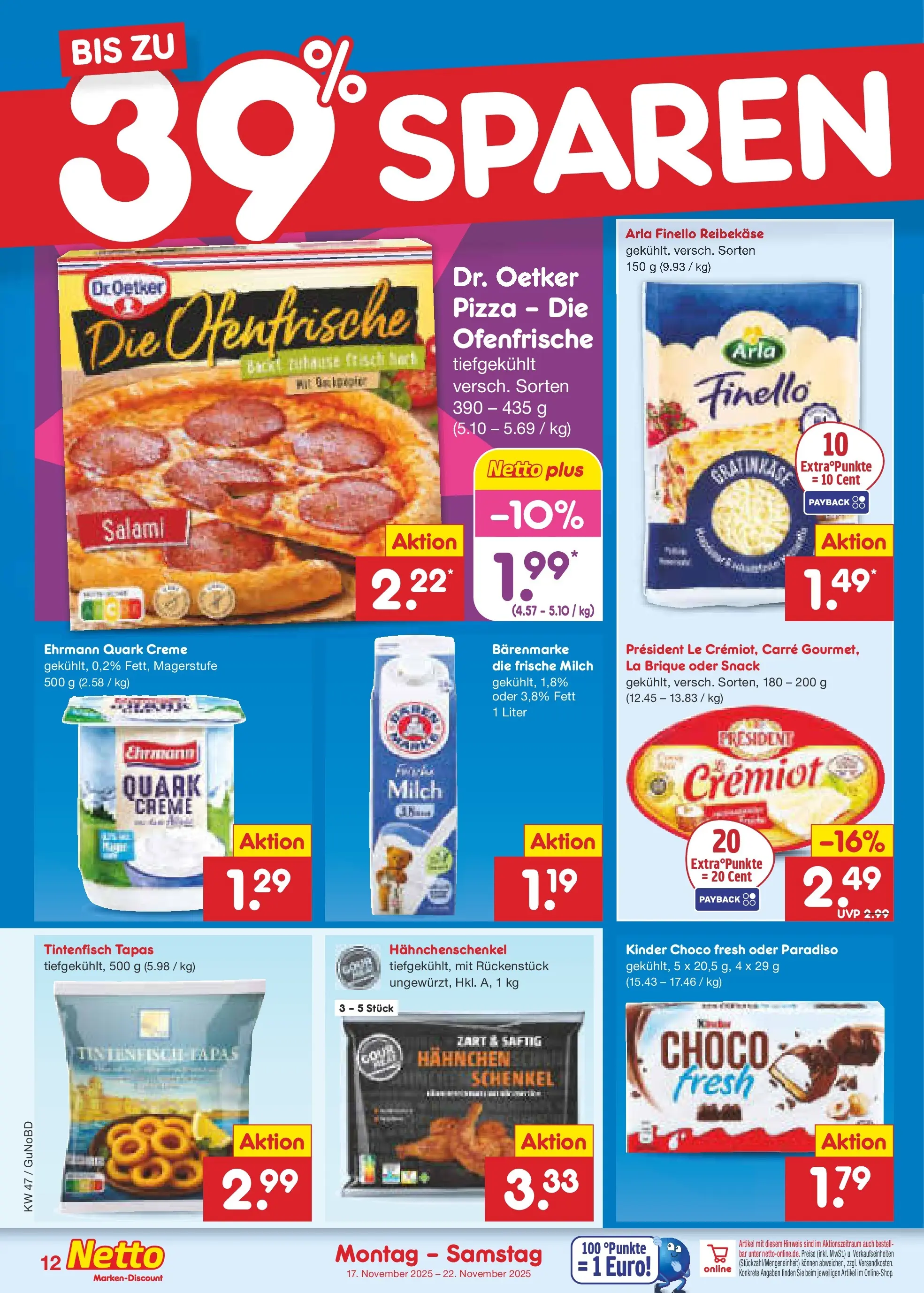 Netto Marken-Discount prospekt Augustusburg	 (ab 16.11.2025) » Angebote | Seite: 12 | Produkte: Hahnchen, Quark, Ofenfrische, Creme