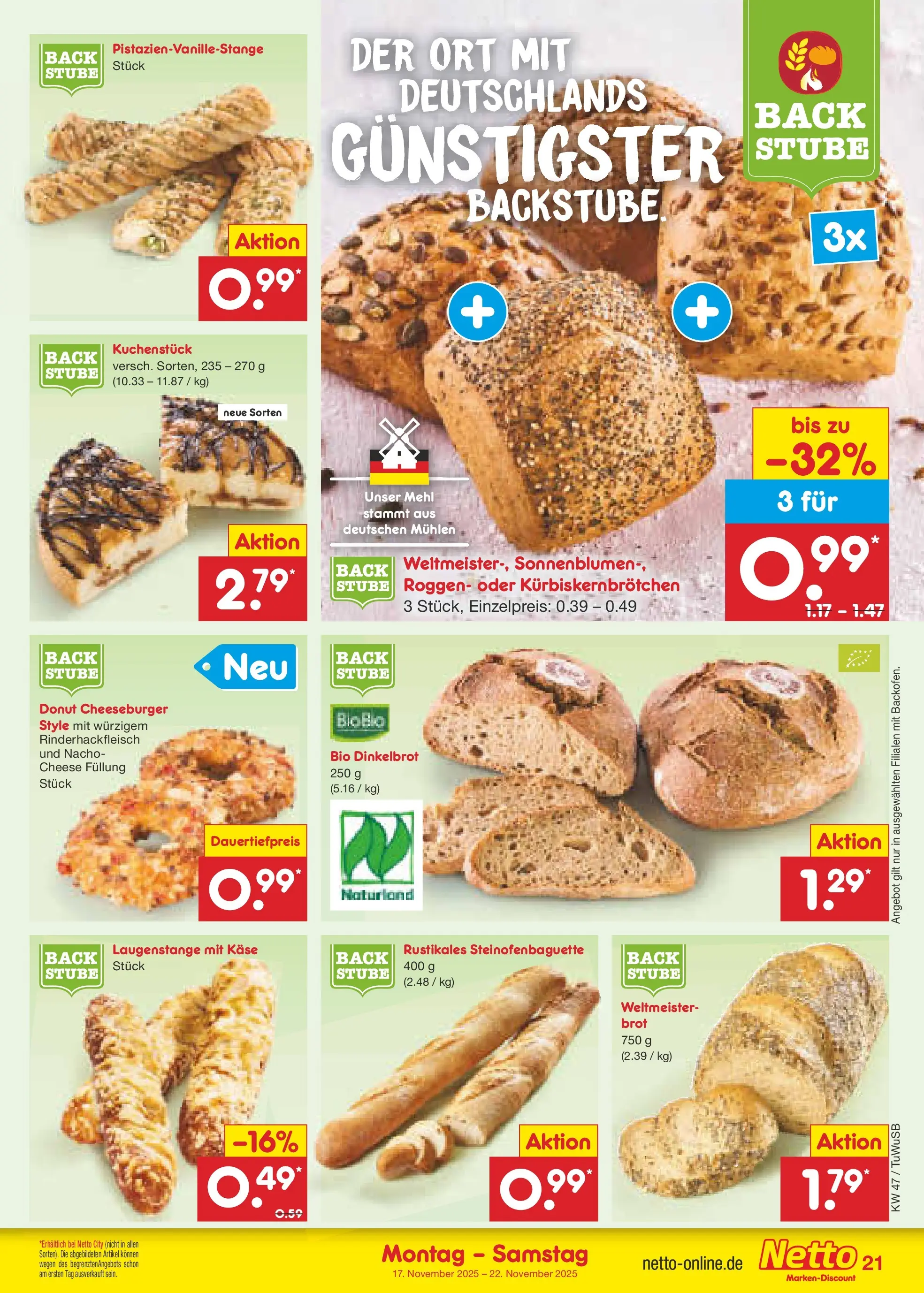 Netto Marken-Discount prospekt Calw-Stammheim	 (ab 17.11.2025) » Angebote | Seite: 23 | Produkte: Mehl, Käse, Brot