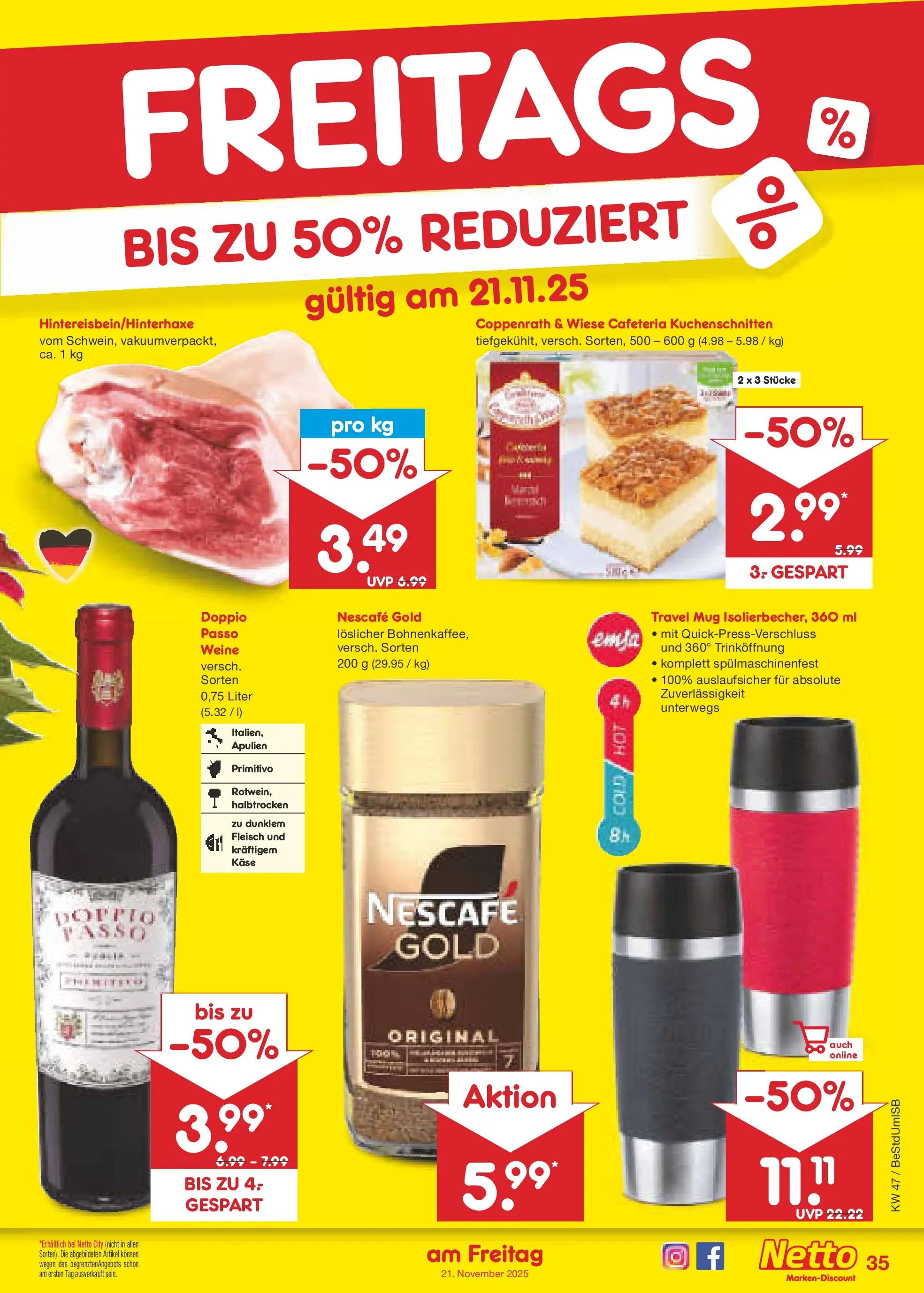Netto Marken-Discount prospekt Berlin-Spandau	 (ab 16.11.2025) » Angebote | Seite: 43 | Produkte: Nescafe, Käse, Nescafe gold, Fleisch