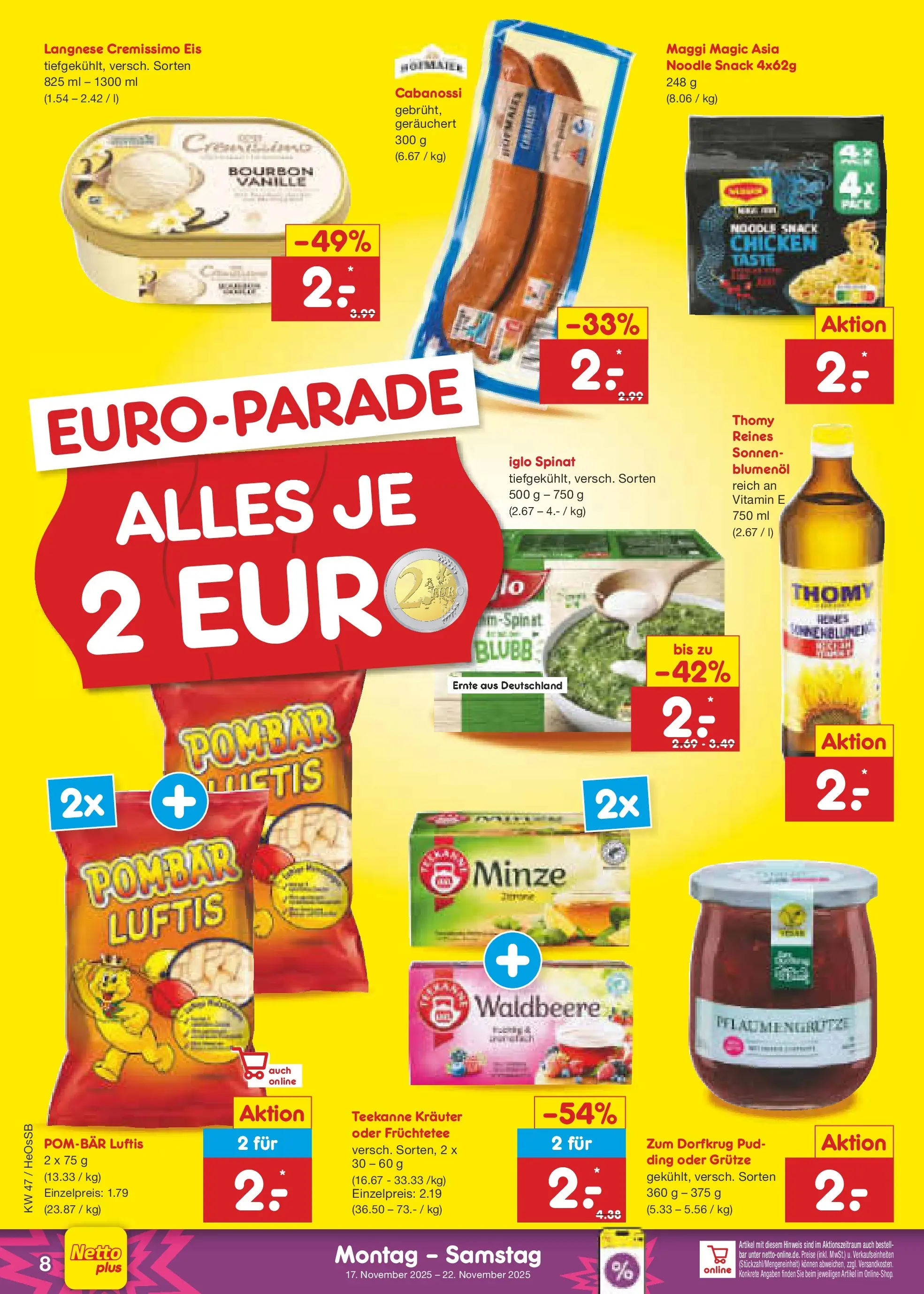 Netto Marken-Discount prospekt Kröpelin	 (ab 17.11.2025) » Angebote | Seite: 8 | Produkte: Maggi, Iglo, Bourbon, Eis